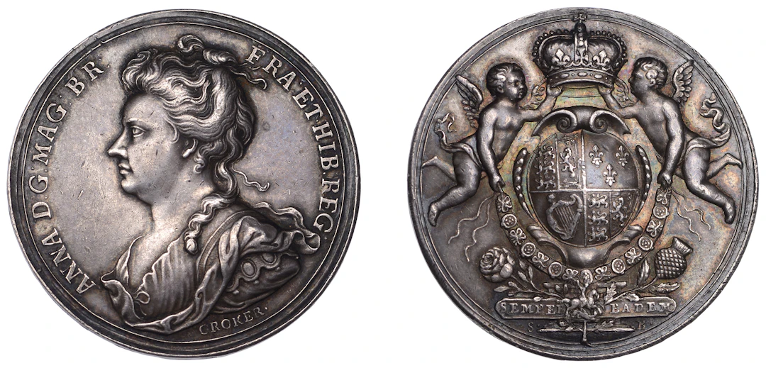 Union of England and Scotland, 1707, a silver medal by J. Croker and