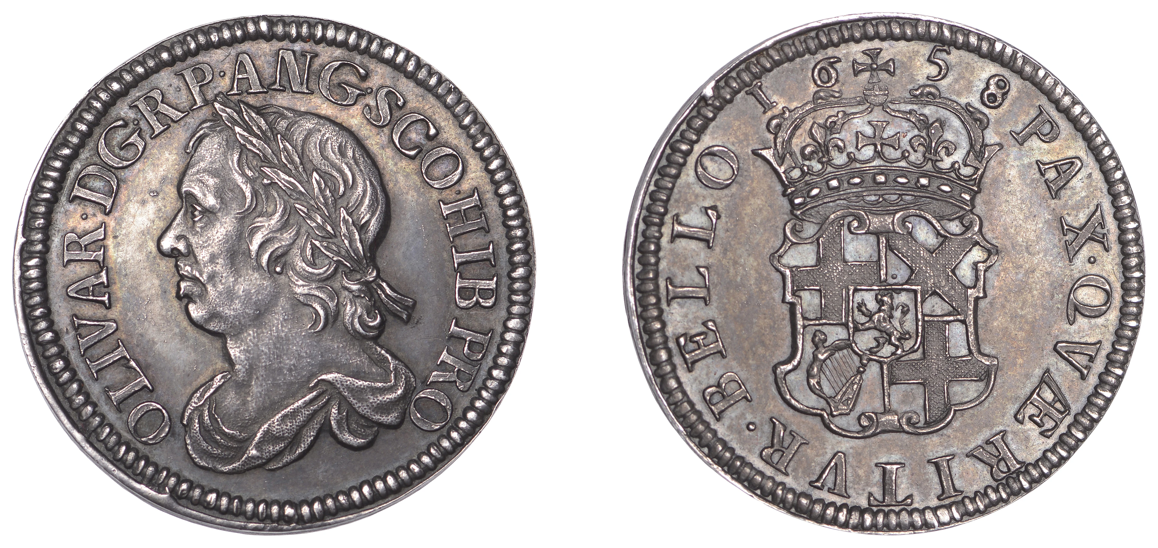 Oliver Cromwell, Shilling, 1658, by J.S. Tanner [struck in 1738]