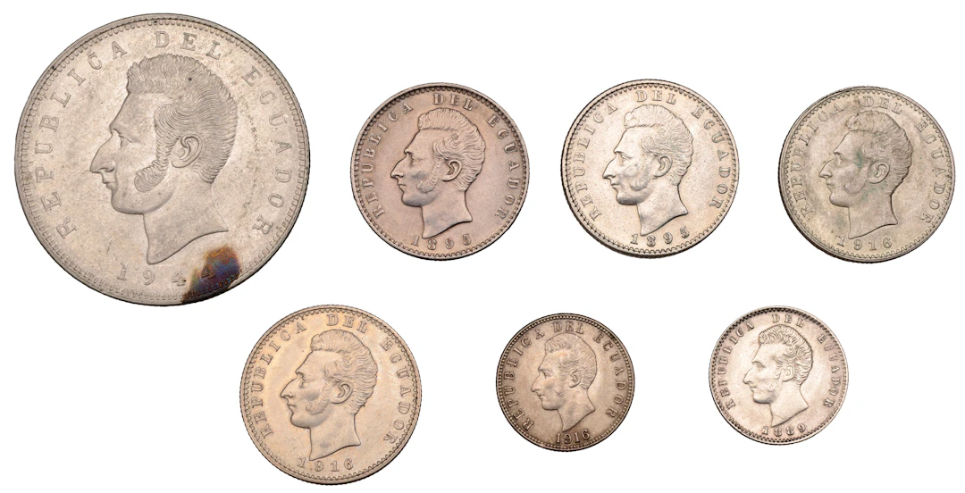 Ecuador, Republic, 5 Sucres, 1944mo, 2 Decimos (4), 1895p (2), 1916p