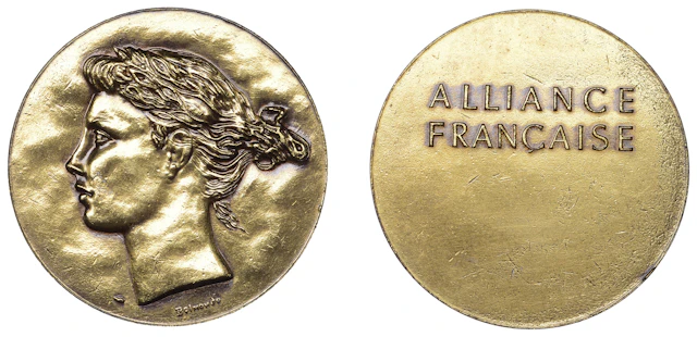FRANCE, Alliance Française, c. 1960, a gilt-bronze award medal by