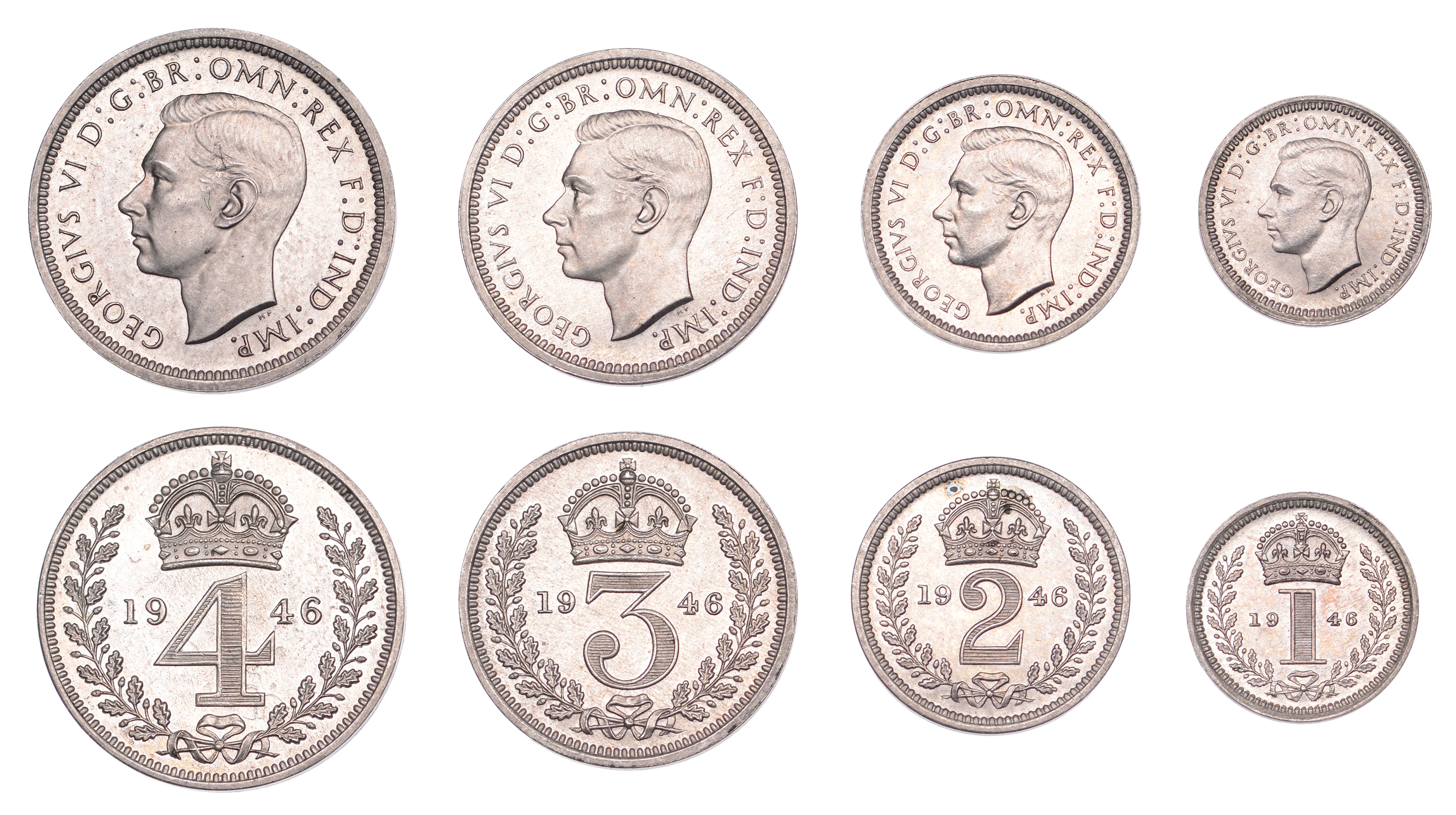 George VI (1936-1952), Maundy Set, 1946 (ESC 4315; S 4086) [4]. Satin