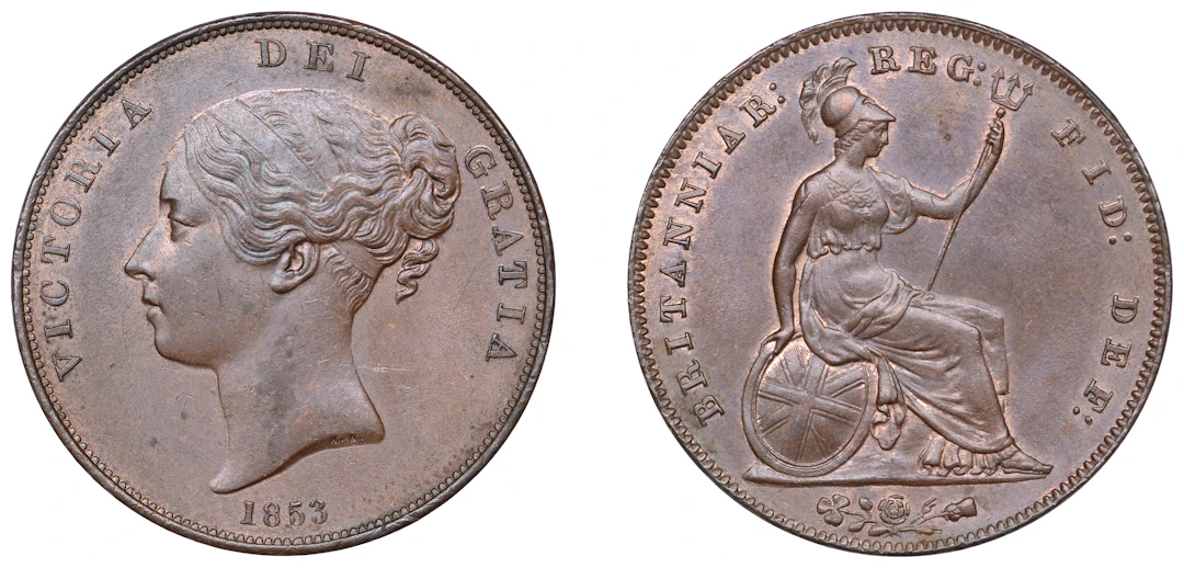 Victoria (1837-1901), Penny, 1853, plain trident (BMC 1504; S 3948).