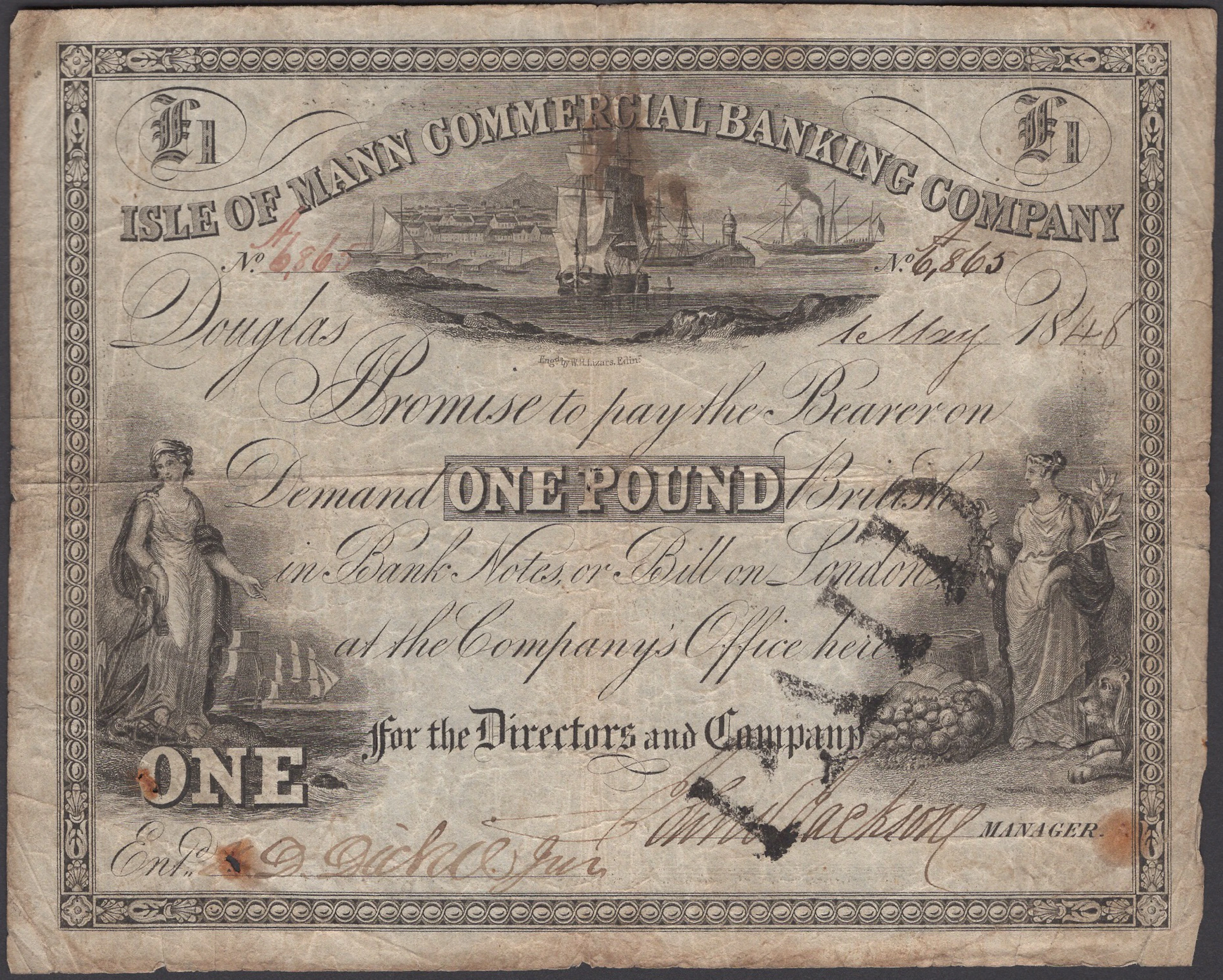 Isle of Mann Commercial Banking Company, £1, 1 May 1848, serial number