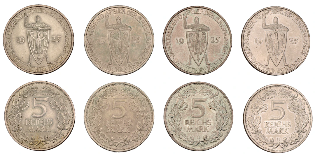 Germany, Weimar Republic, 5 Reichsmark (4), 1925a (2), 1925d (2)
