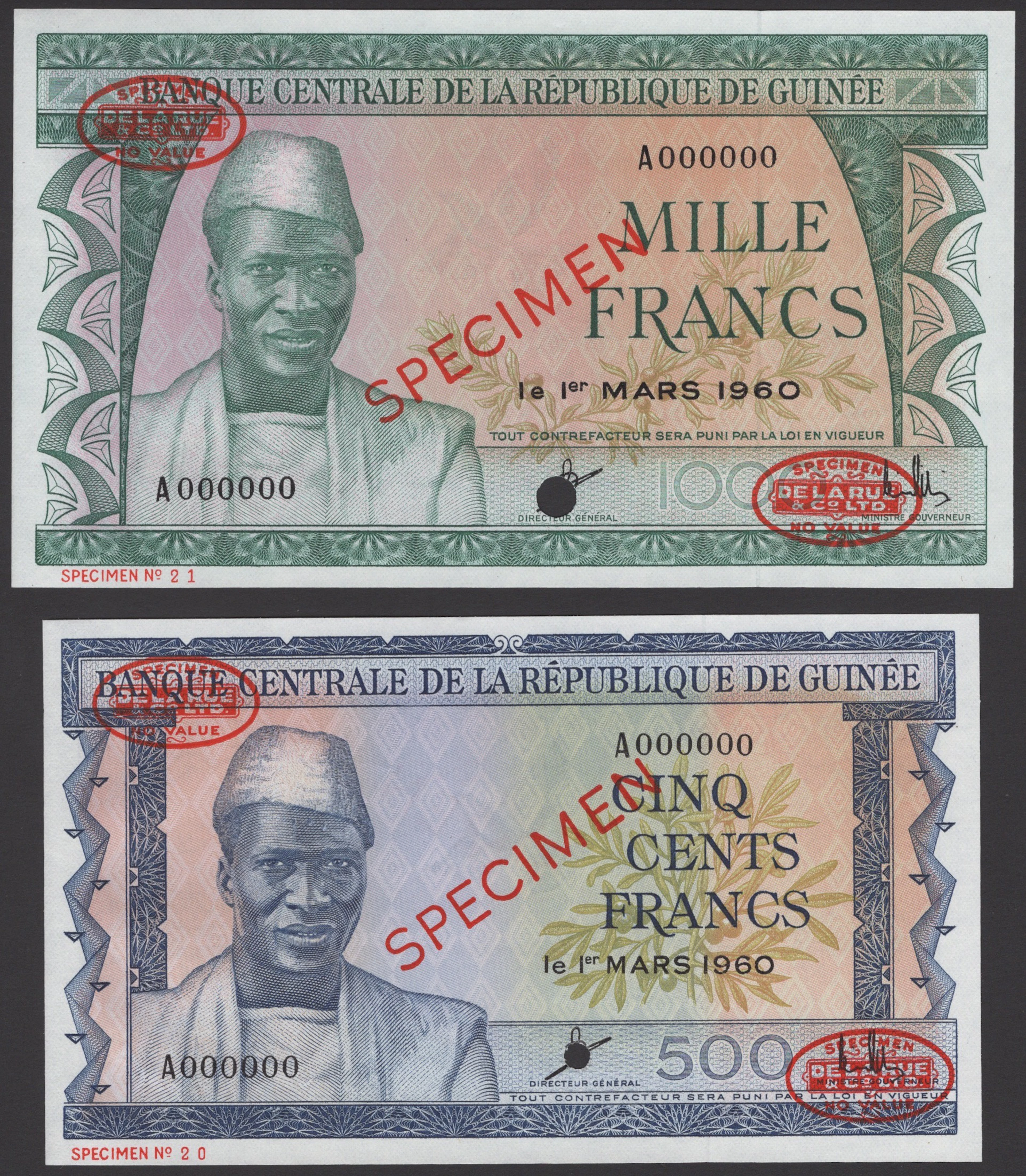 Banque Centrale de la Republique de Guinee, specimen 50 Francs, 100
