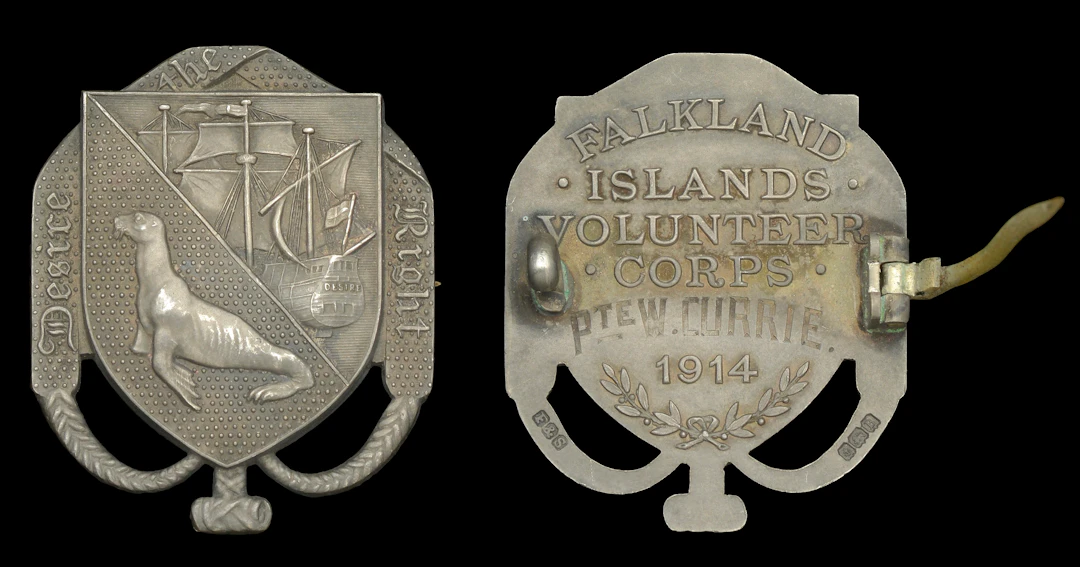 Falkland Islands Volunteer Corps Great War presentation award Badge.
