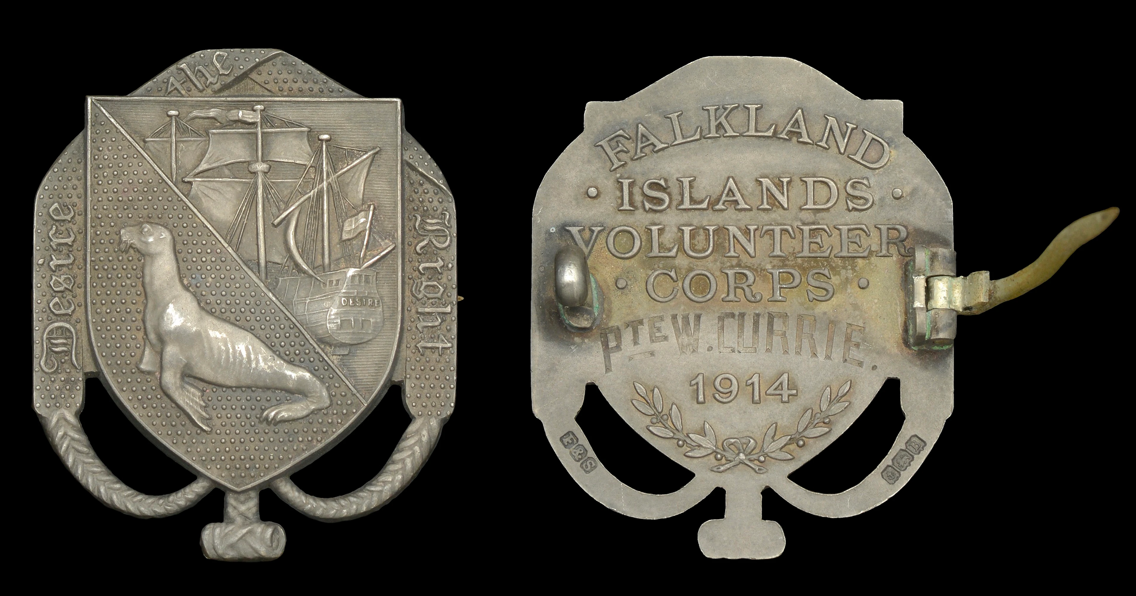 Falkland Islands Volunteer Corps Great War presentation award Badge.