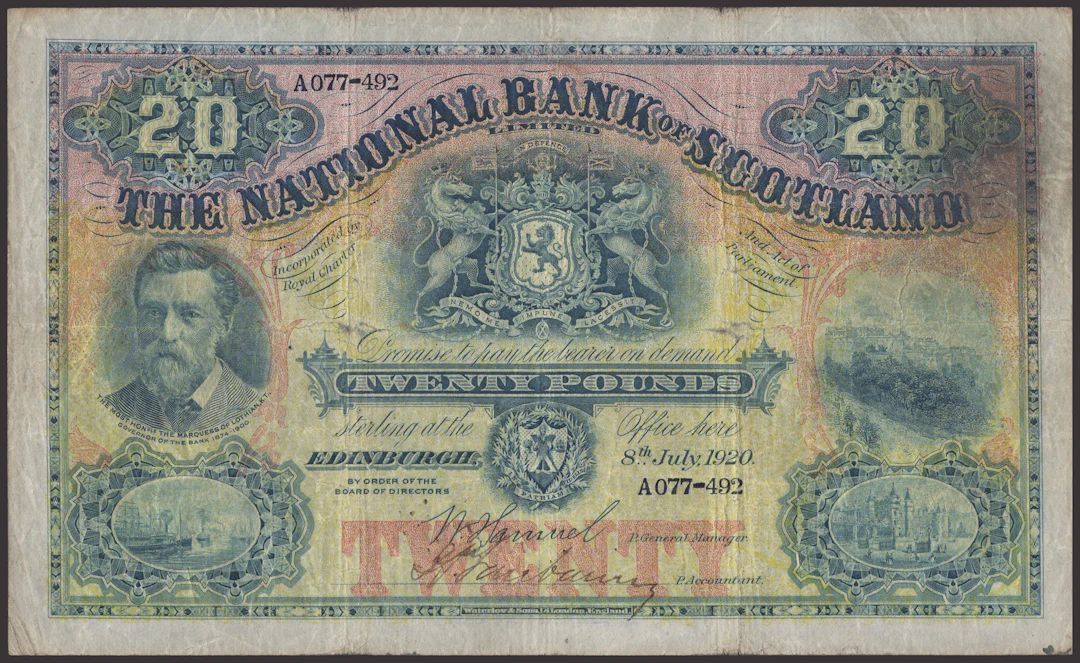 National Bank of Scotland Limited, £20, 8 July 1920, serial number