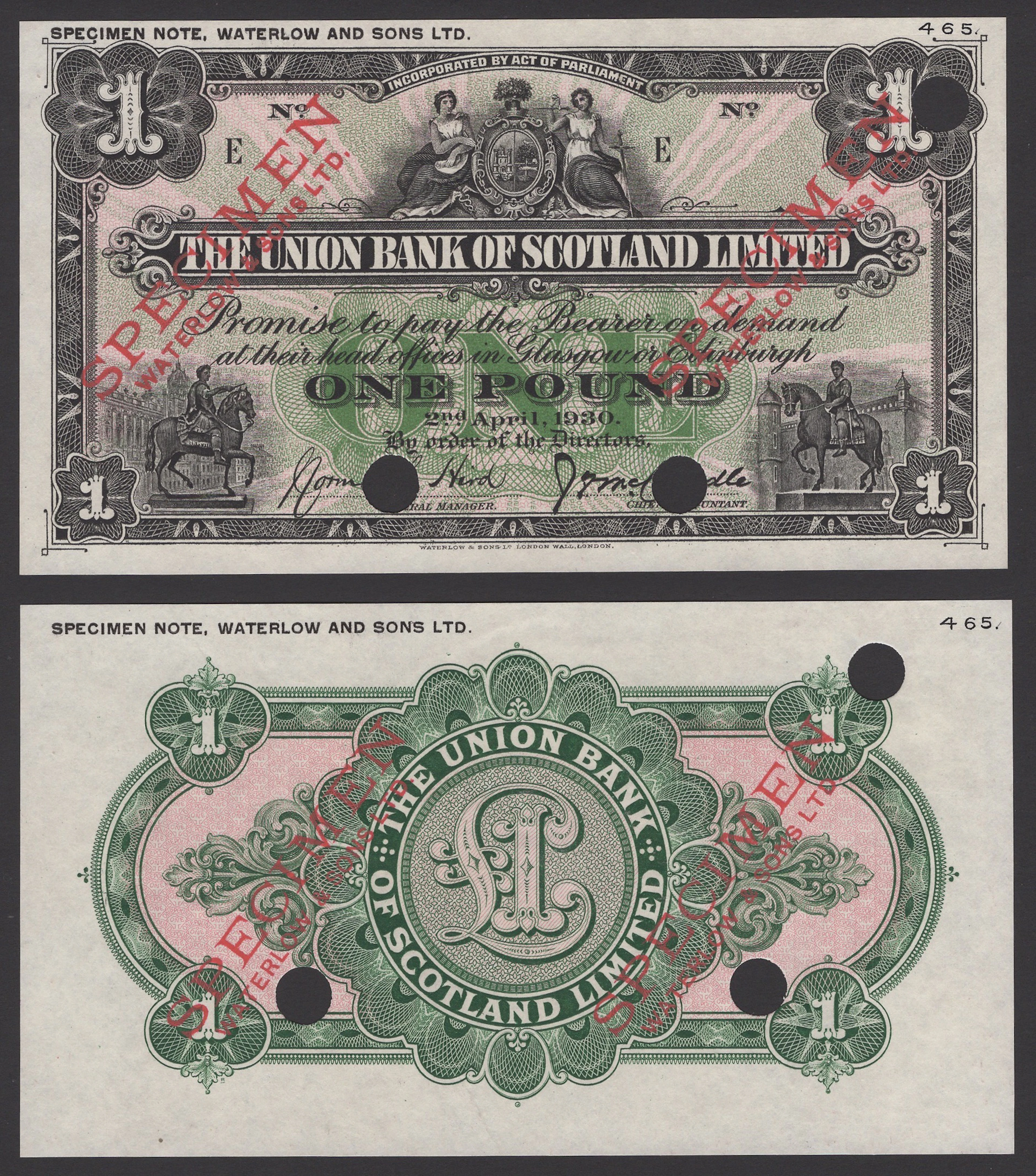 Union Bank of Scotland, uniface obverse and reverse colour trials
