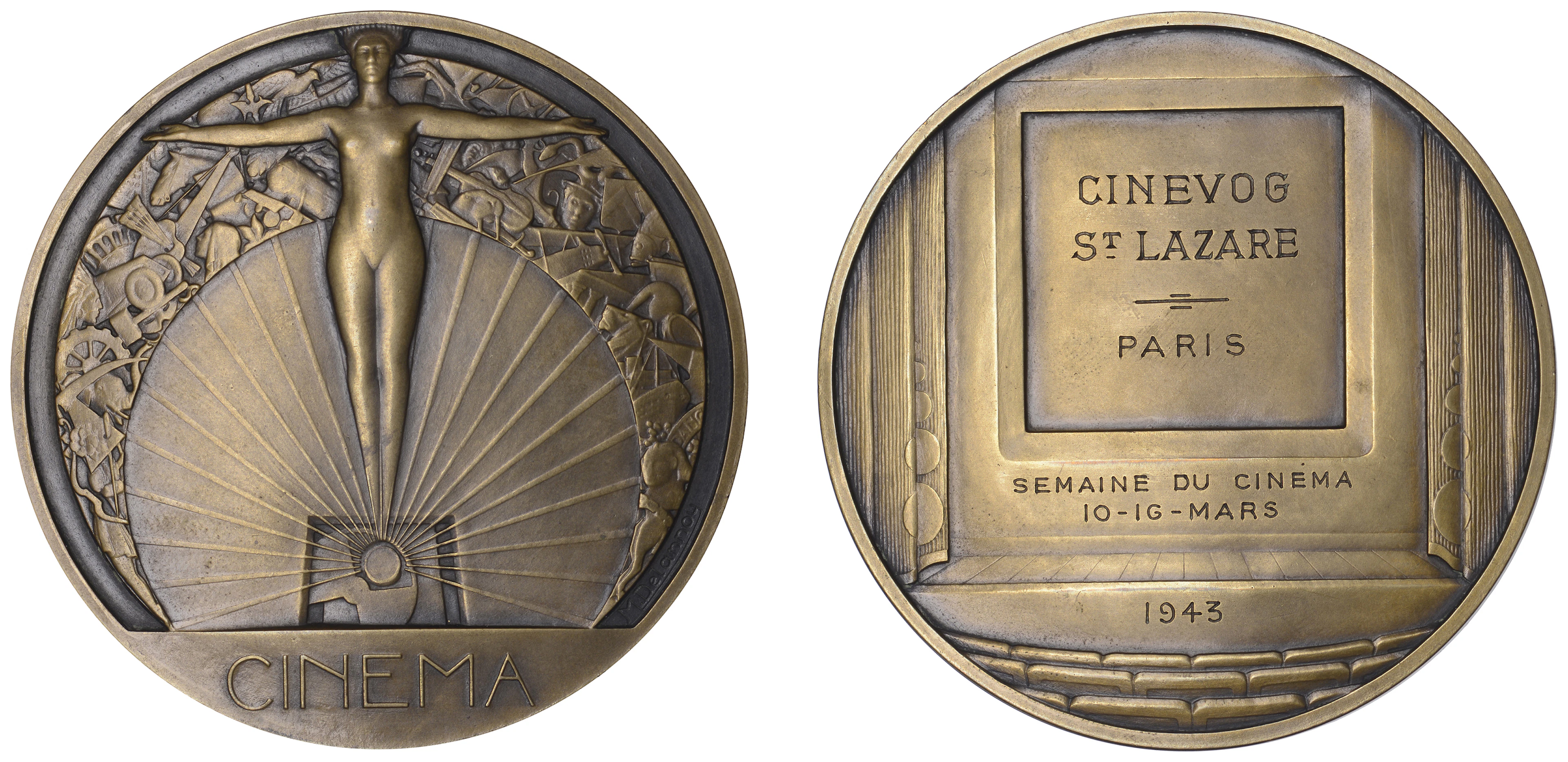 FRANCE, Cinéma, 1928 [struck 1939+], an Art Déco bronze award medal