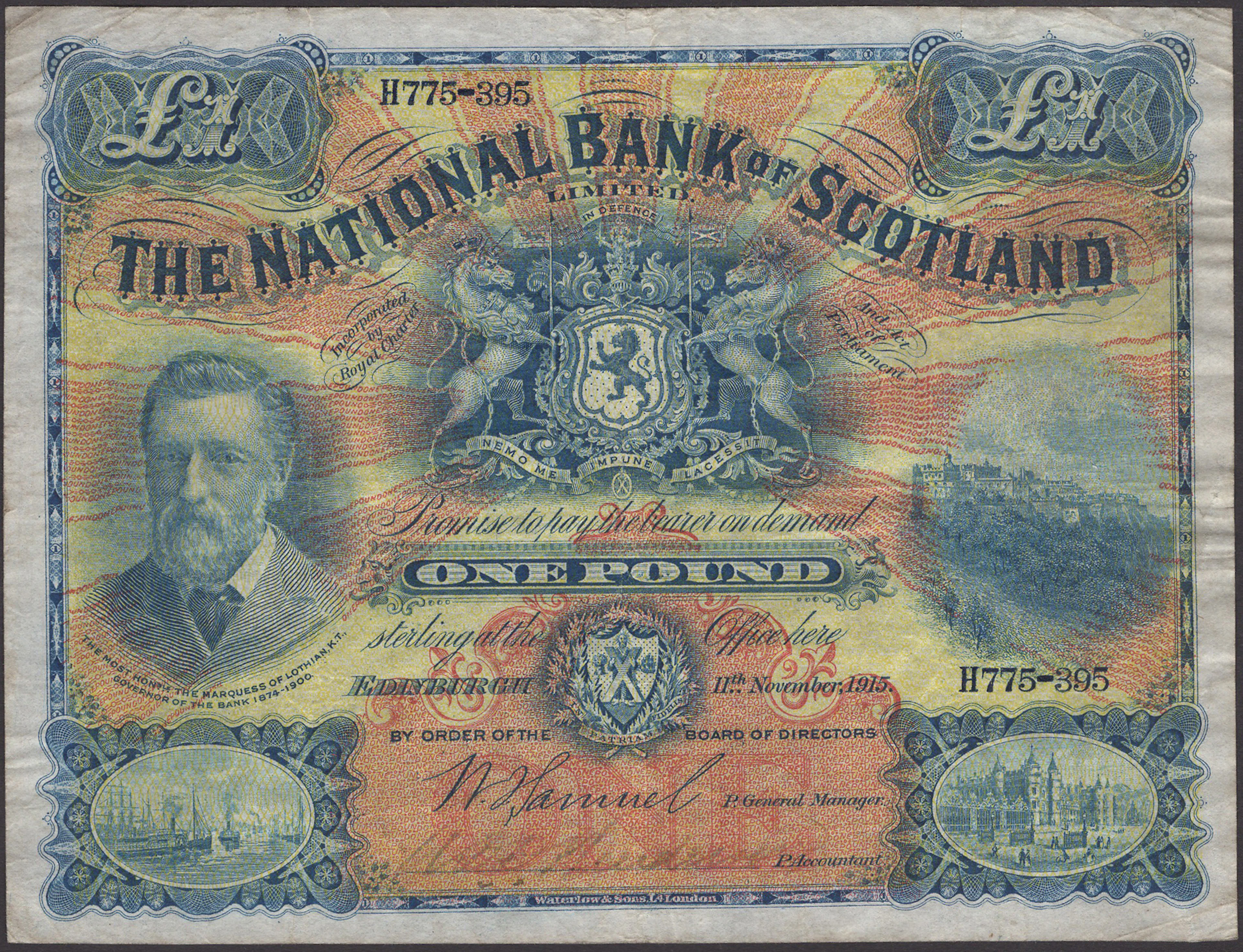 National Bank of Scotland Limited, £1, 11 November 1915, serial number