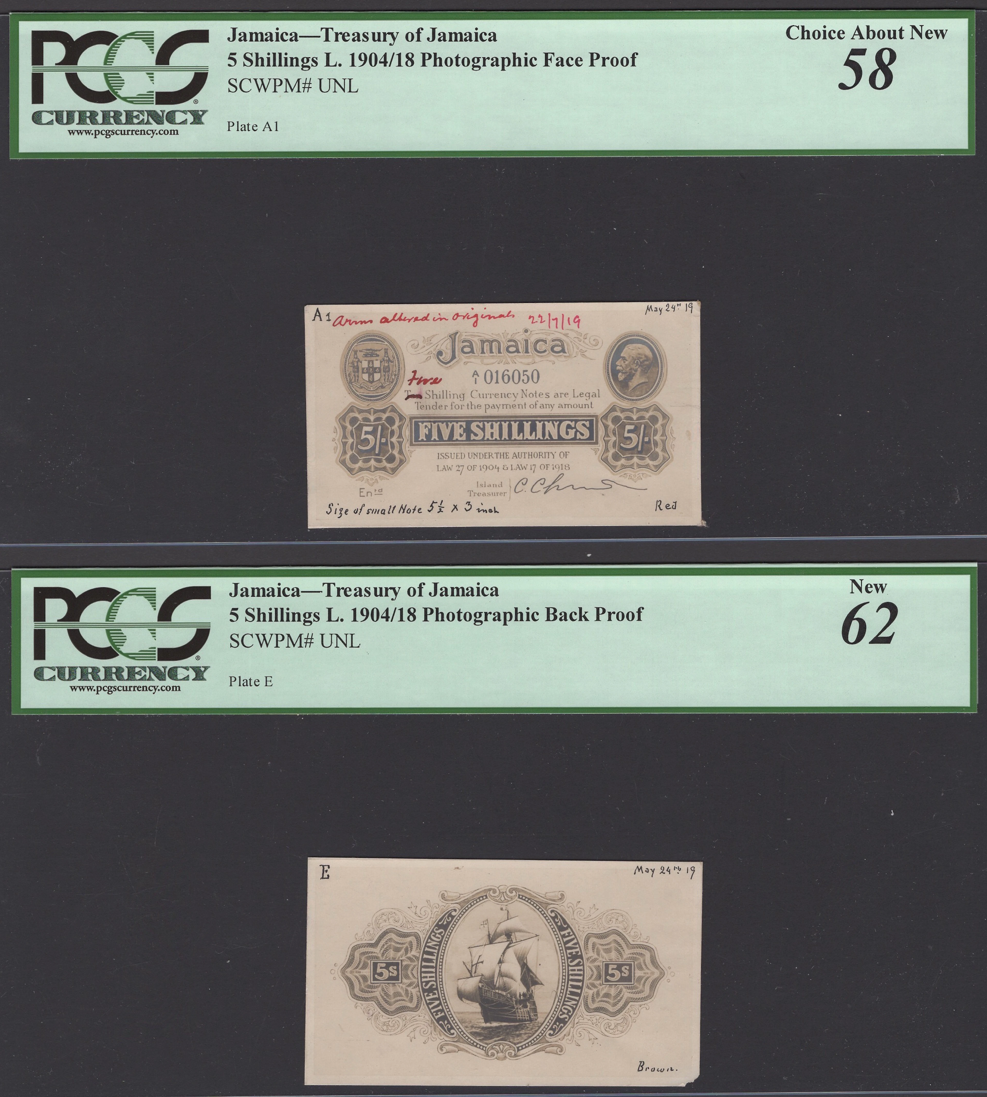 Government of Jamaica, obverse and reverse small-size archival photographs