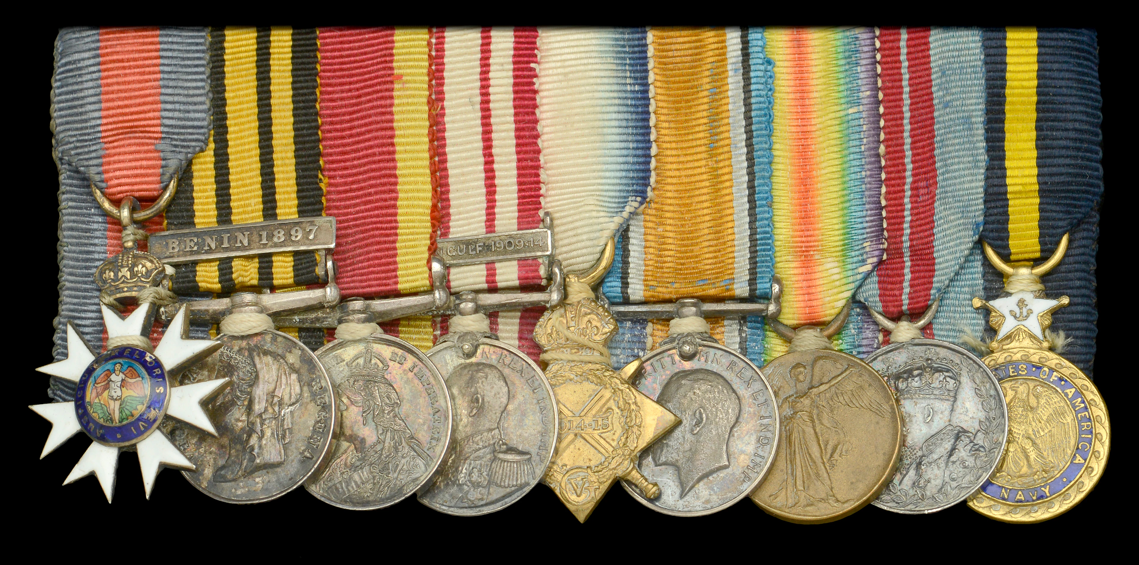 An unattributed mounted group of nine miniature dress medals The Most