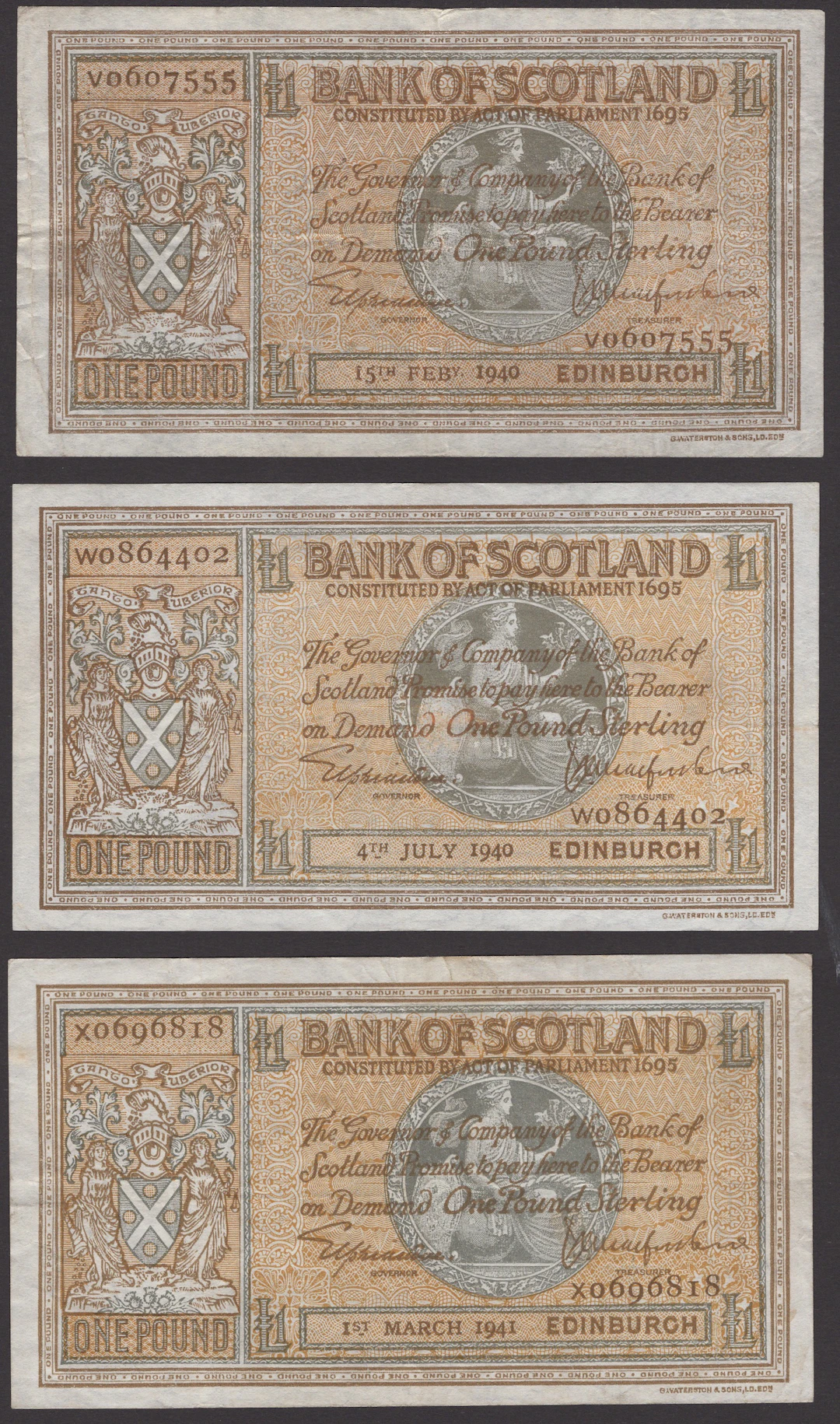 Bank of Scotland, £1 (5), 15 February 1940, 4 July 1940, 1 March 1941