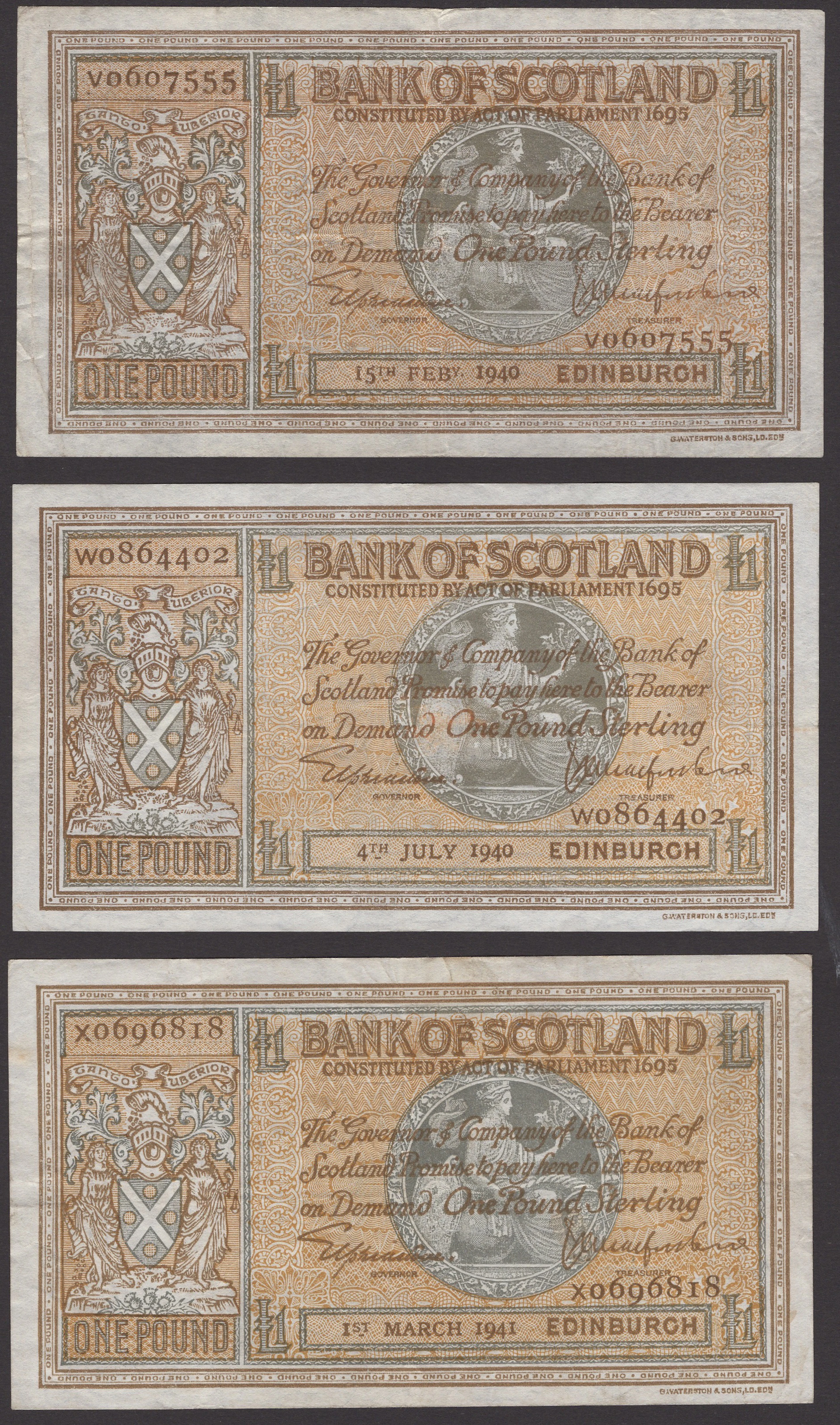 Bank of Scotland, £1 (5), 15 February 1940, 4 July 1940, 1 March 1941