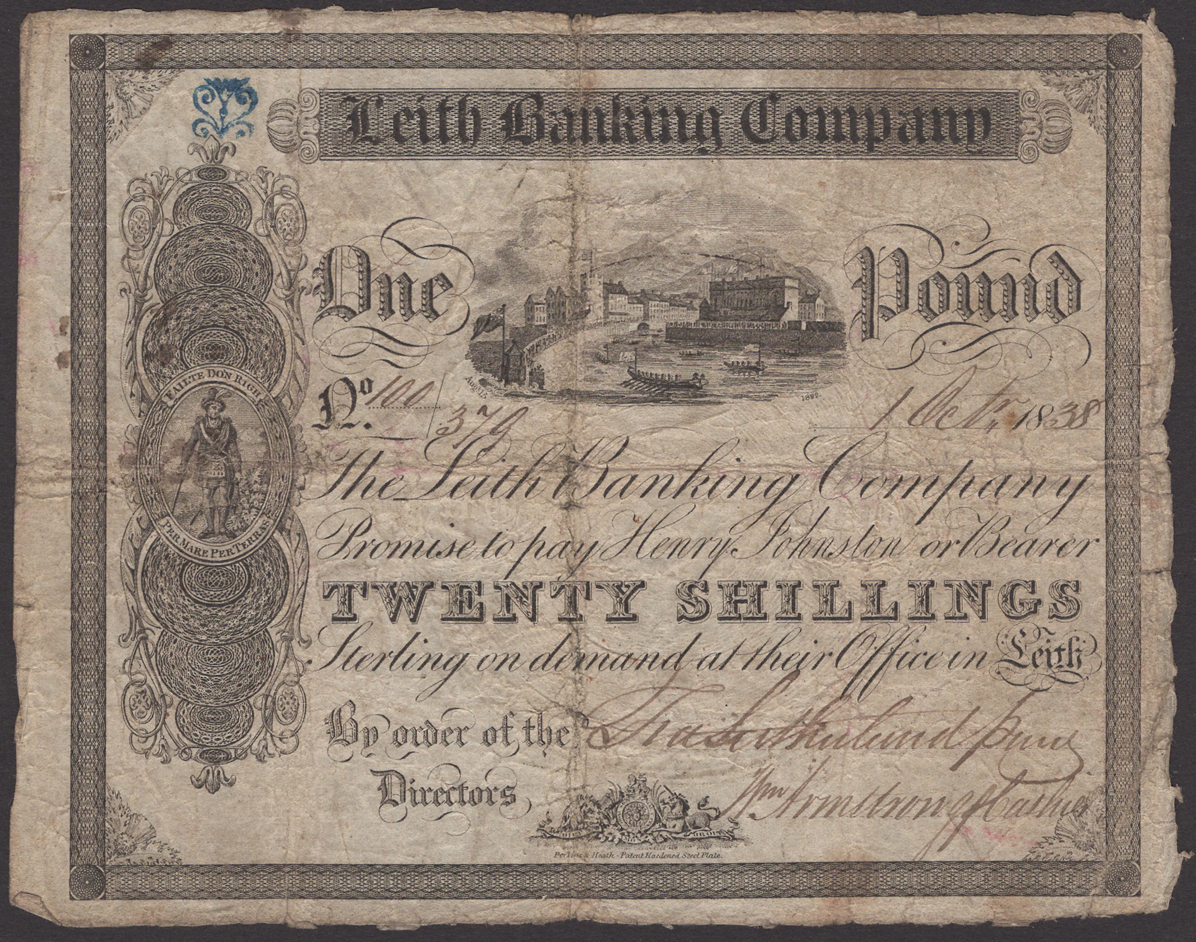 Leith Banking Company, £1, 1 October 1838, serial number 100/379