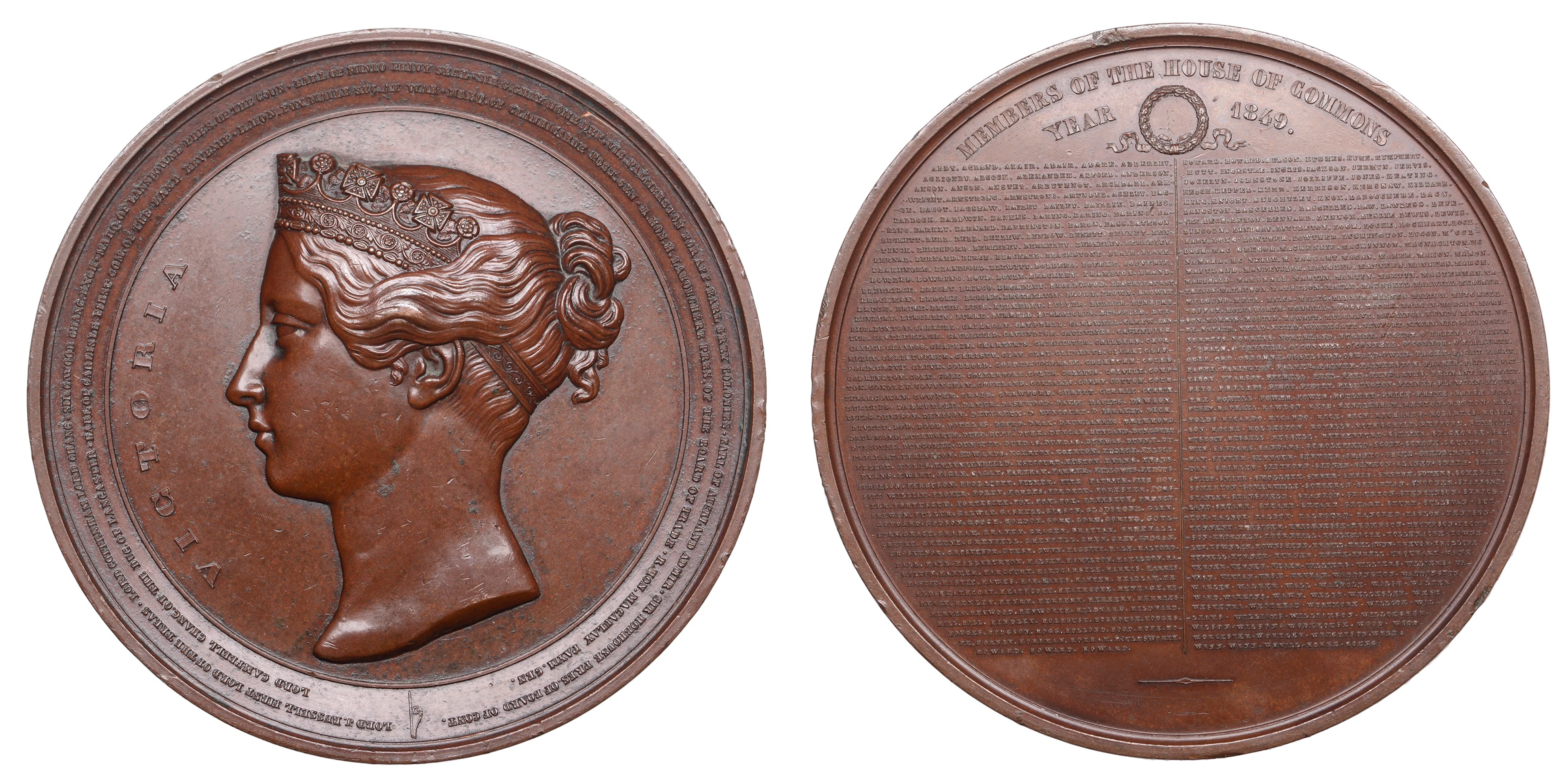 Members of the House of Commons, 1849, a bronze medal, unsigned [by
