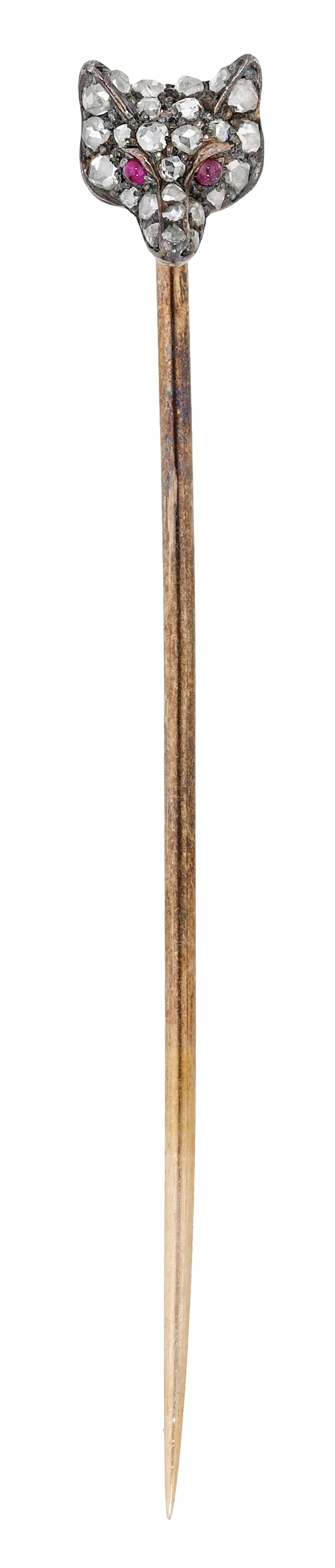 A late 19th / early 20th century diamond and ruby stickpin, the terminal