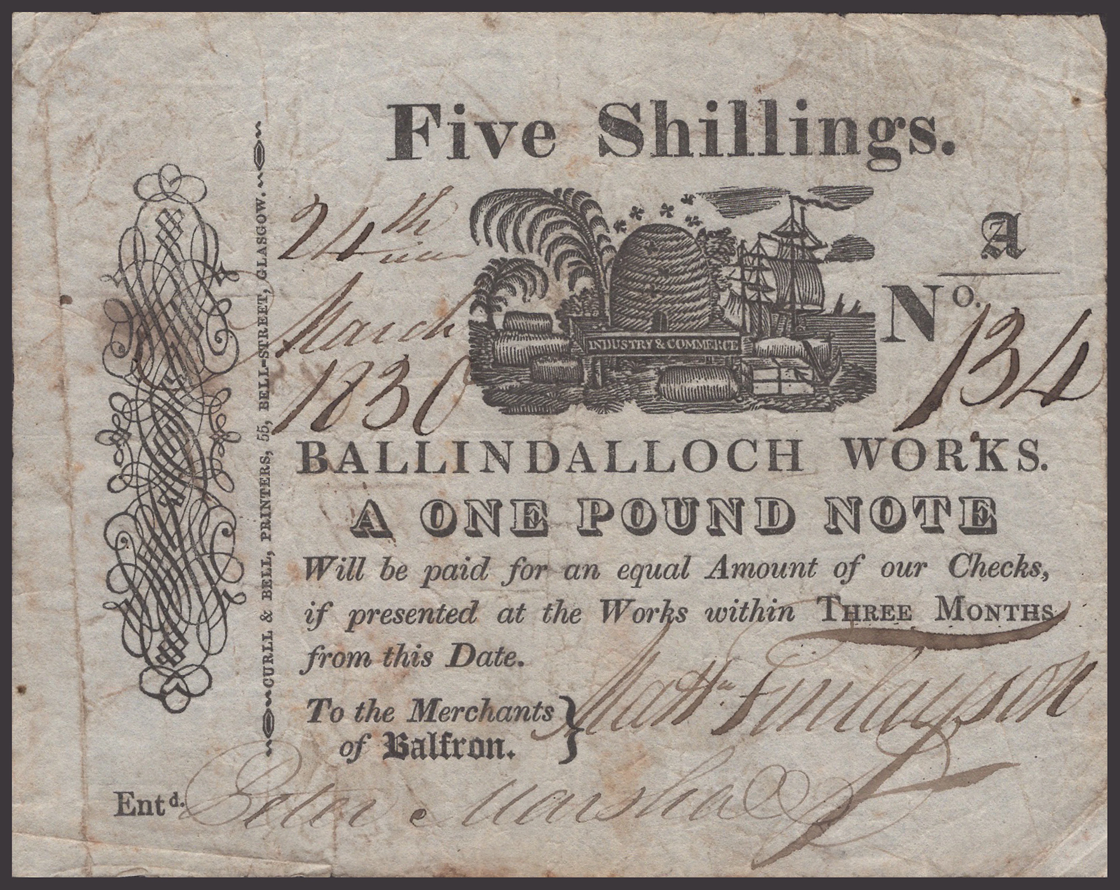 Scotland, BalFron (Lanarkshire), Ballindalloch Cotton Works, a 5 Shilling
