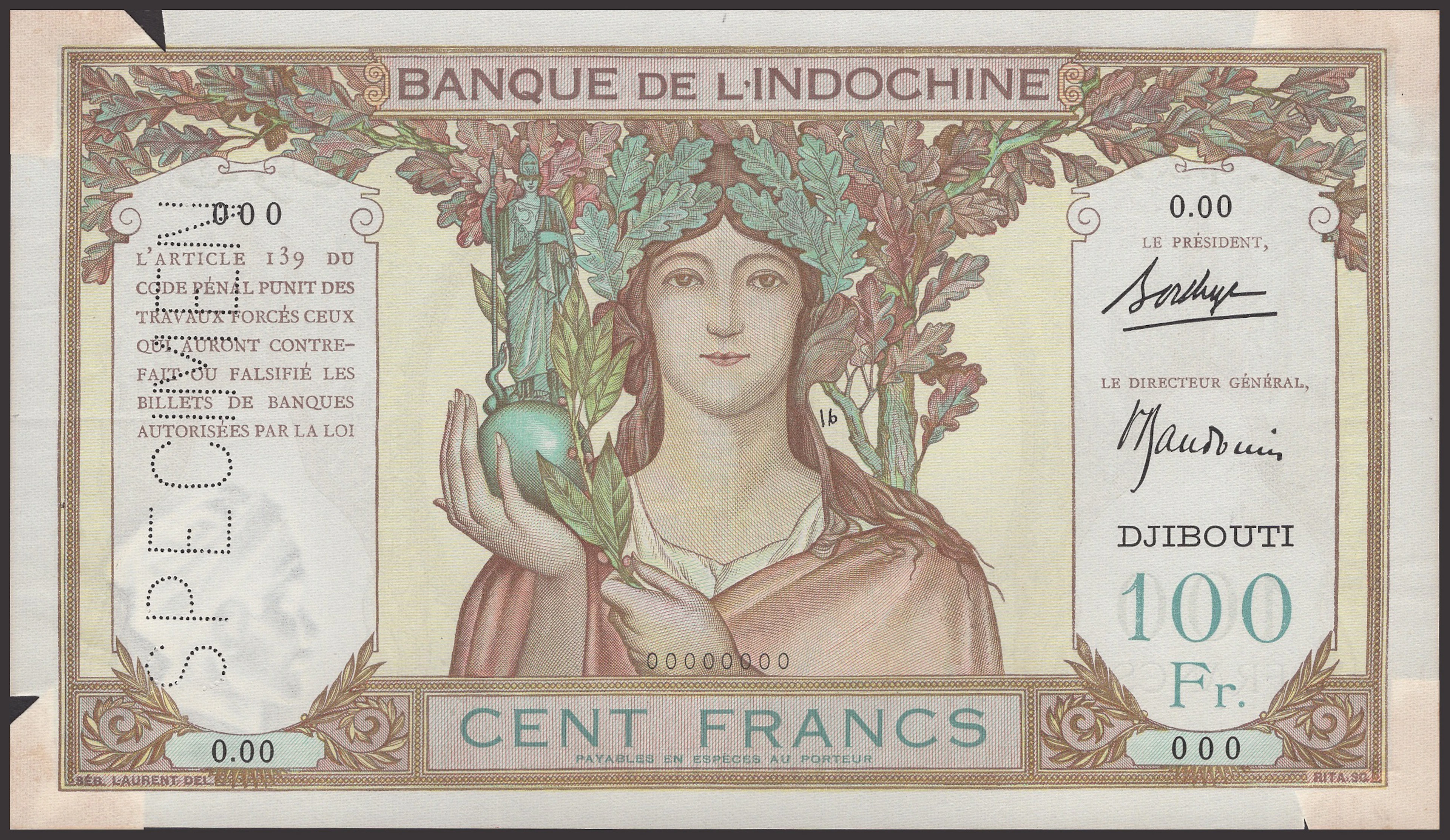 Banque de l’Indo-Chine, French Somaliland, specimen 100 Francs, ND