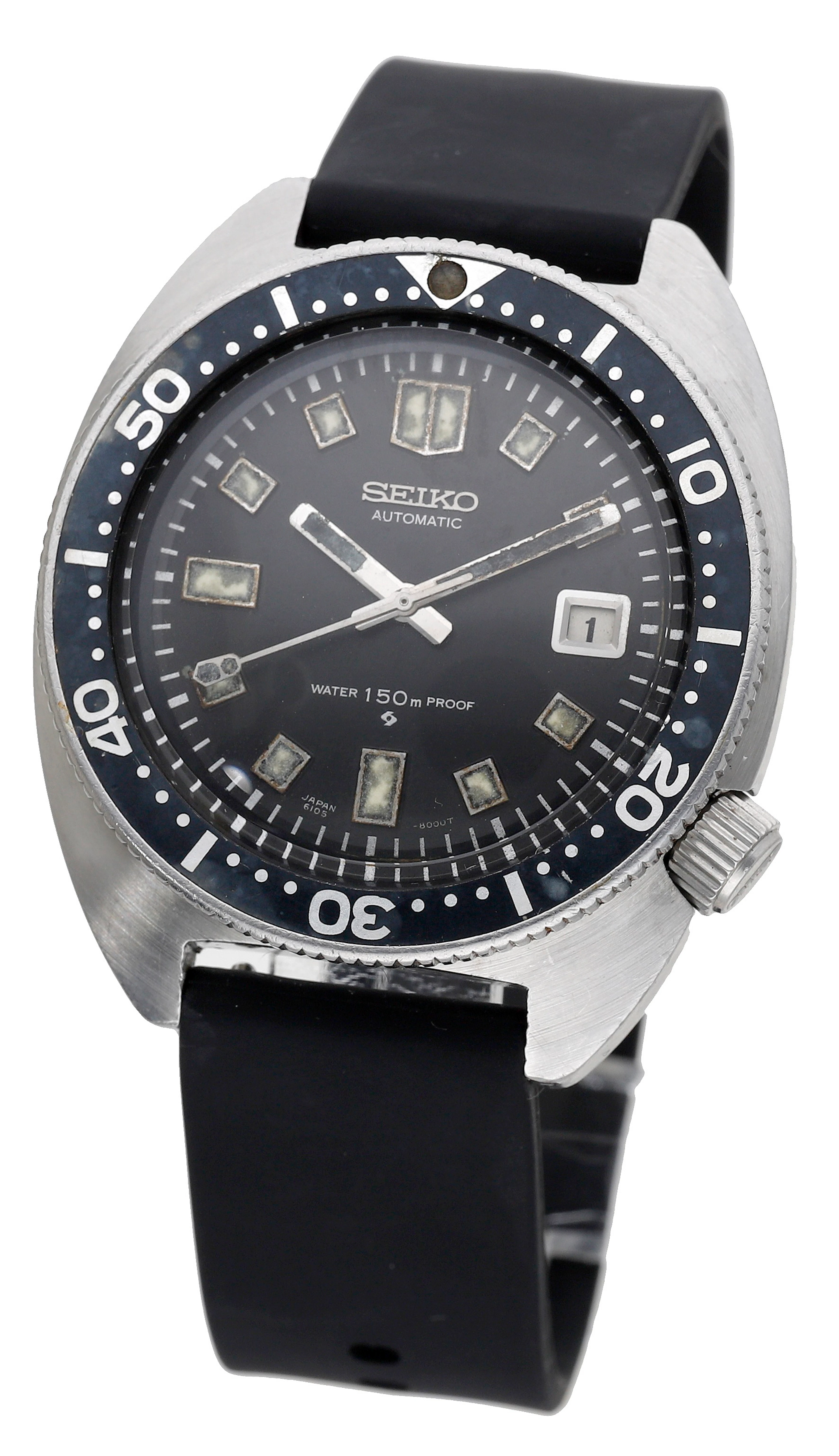Seiko. A steel automatic tonneau-form diver’s watch Ref. 6105-8000