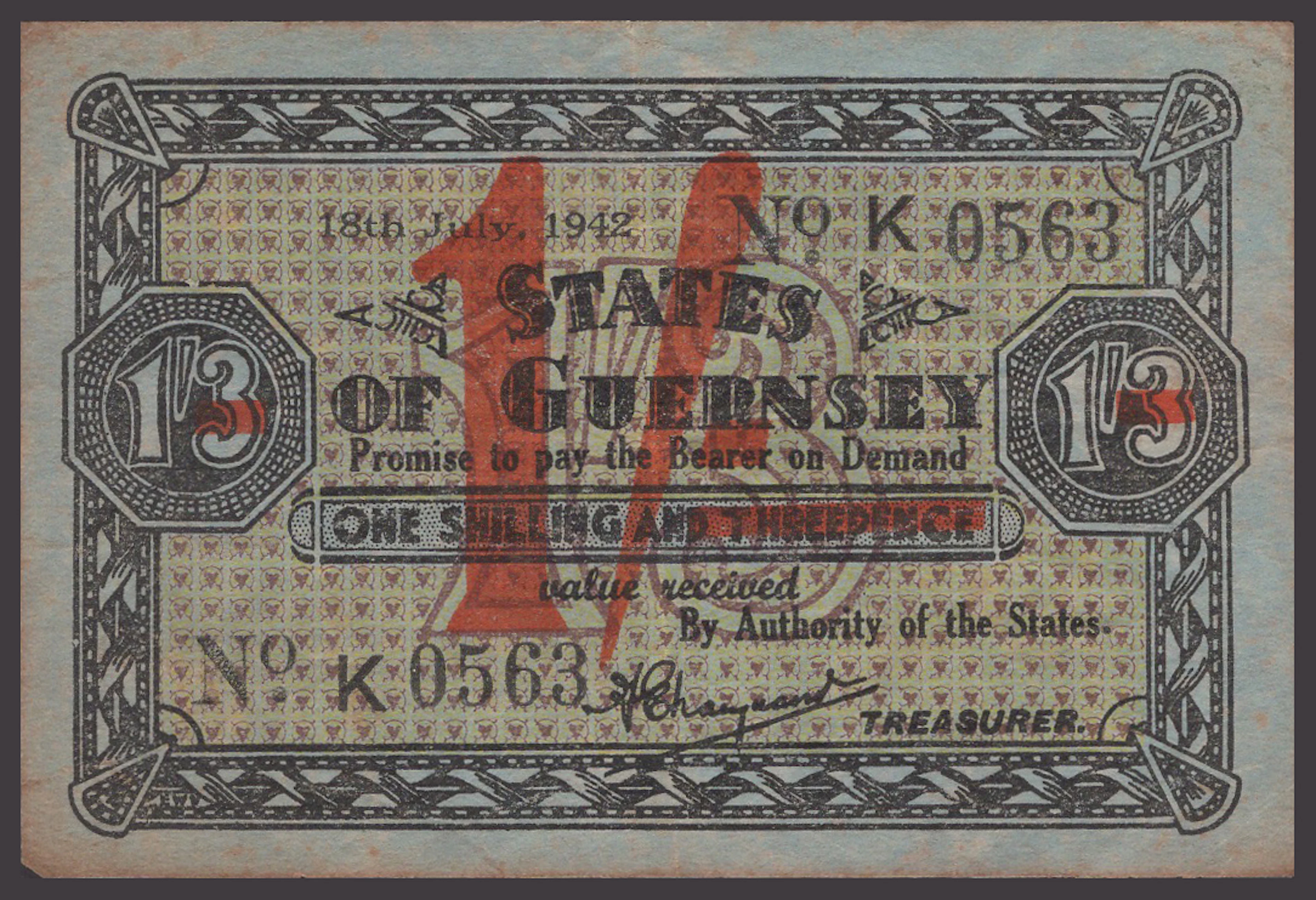 States of Guernsey, 1 Shilling on 1 Shilling and 3 Pence, 18 July