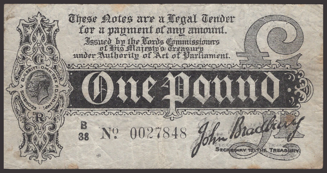 ERROR: Treasury Series, John Bradbury, £1, 7 August 1914, serial number