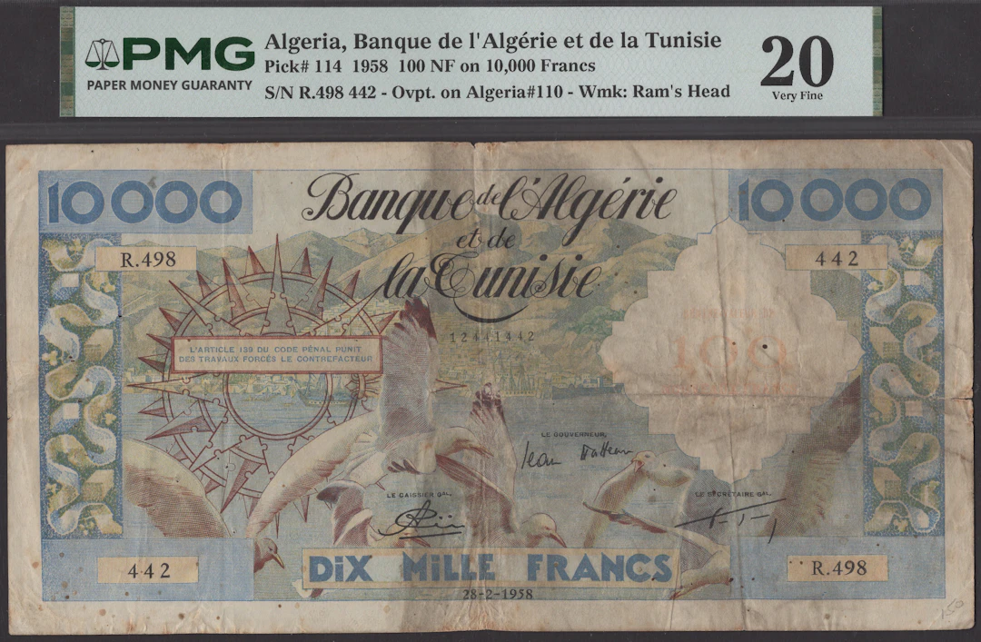 Banque de l’Algerie et de la Tunisie, 100 Nouveaux Francs on 10,000