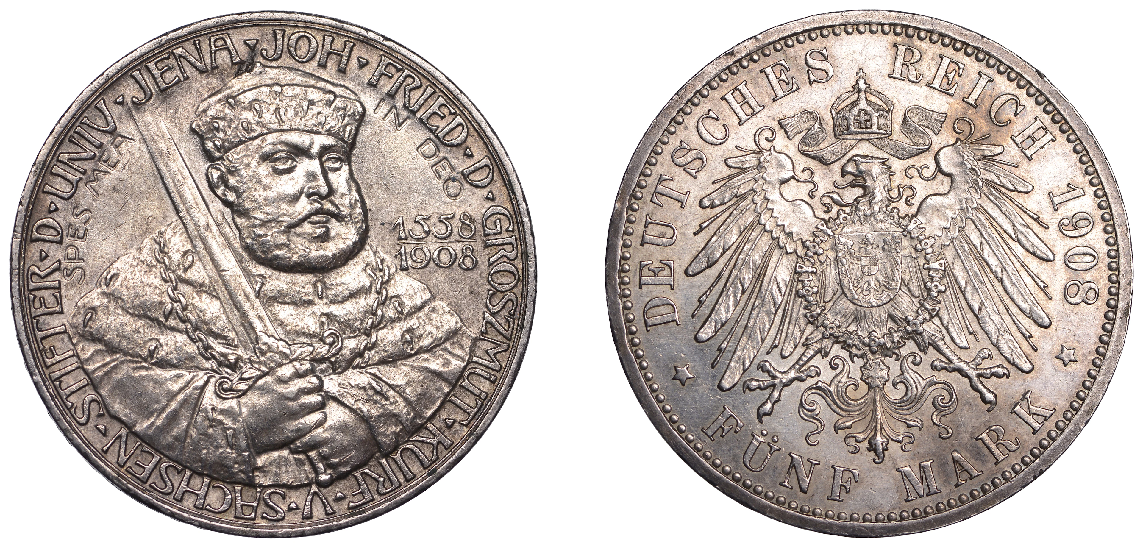 Germany, Saxe-Weimar-Eisenach, Wilhelm Ernst, 5 Mark, 1908, 350th