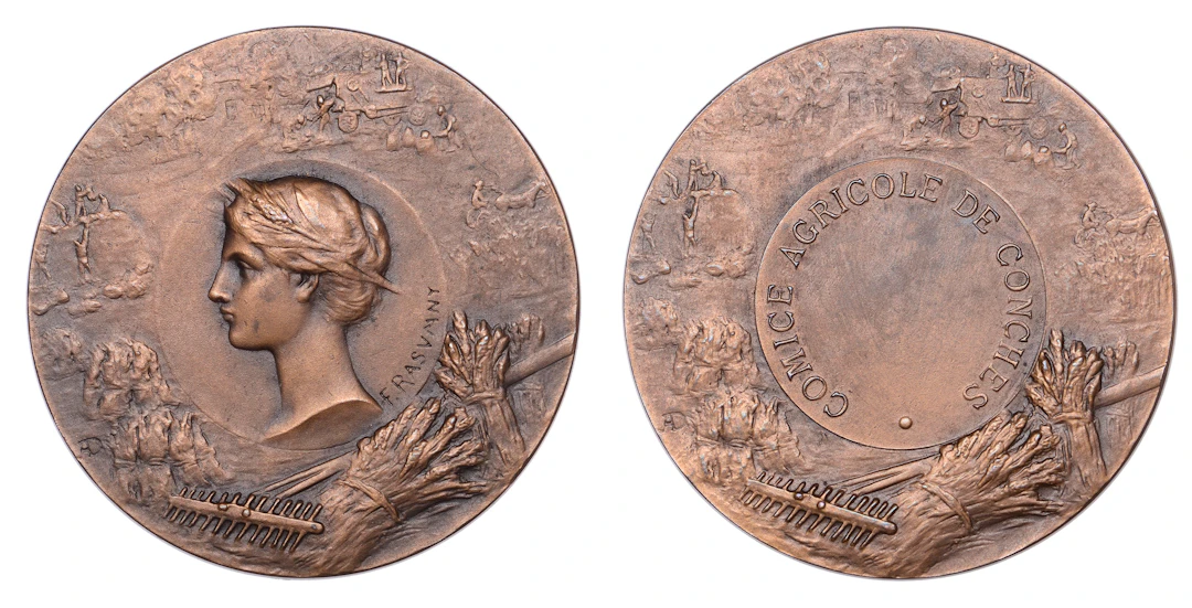 FRANCE, Ceres, c. 1925, a bronze award medal by F. Rasumny for A.