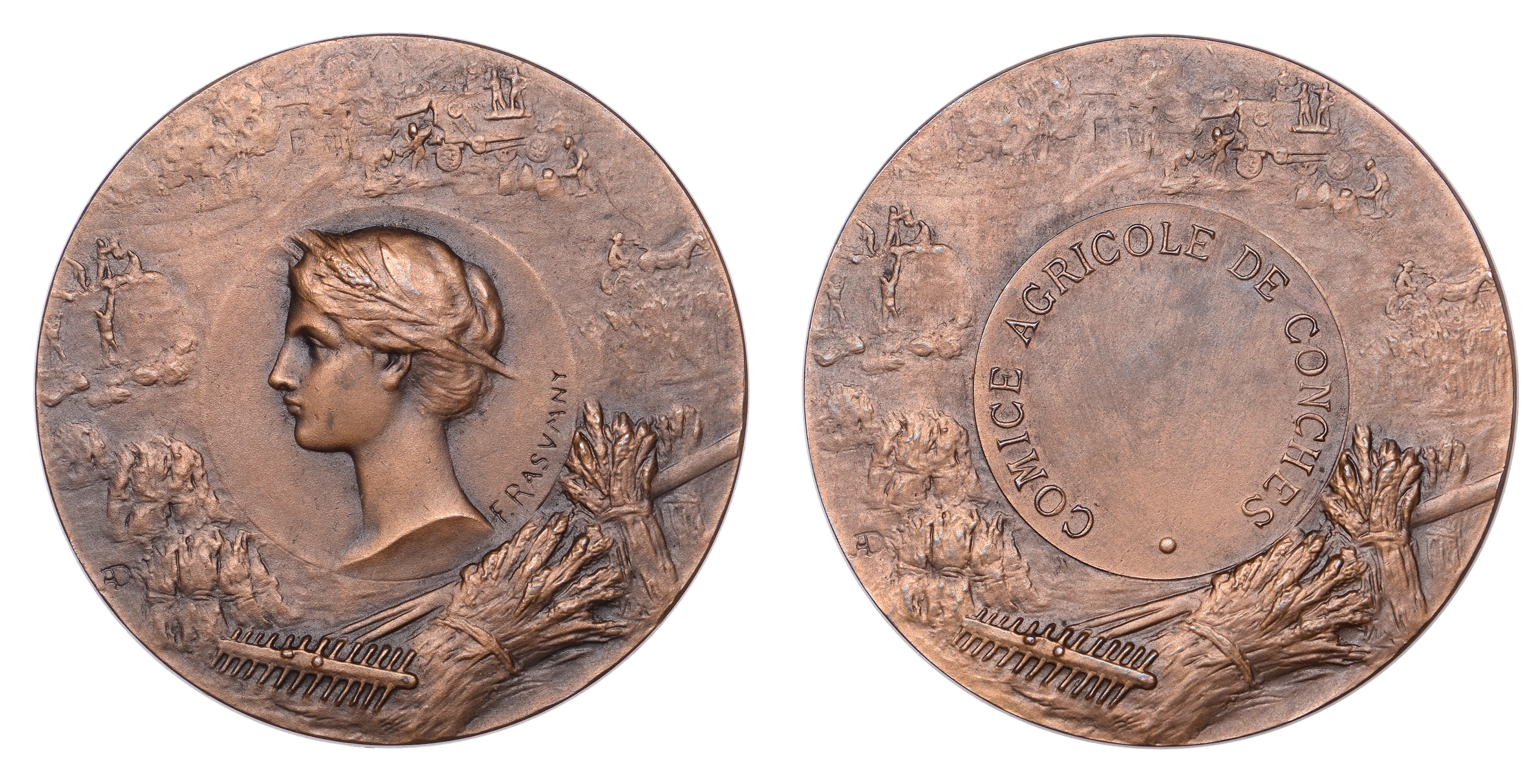 FRANCE, Ceres, c. 1925, a bronze award medal by F. Rasumny for A.