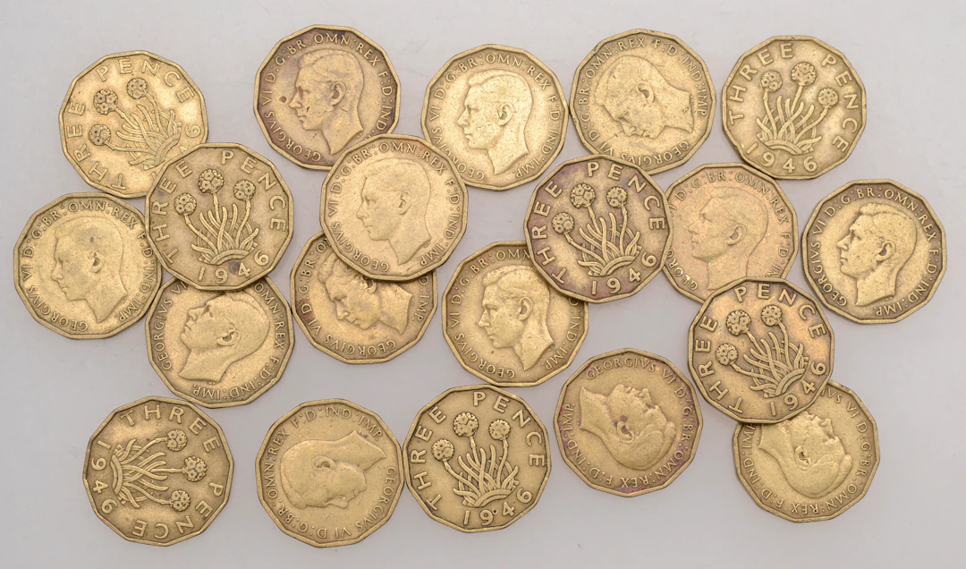 George VI, Threepences (20), all 1946 (BMC 2388; S 4112) [20]. Generally