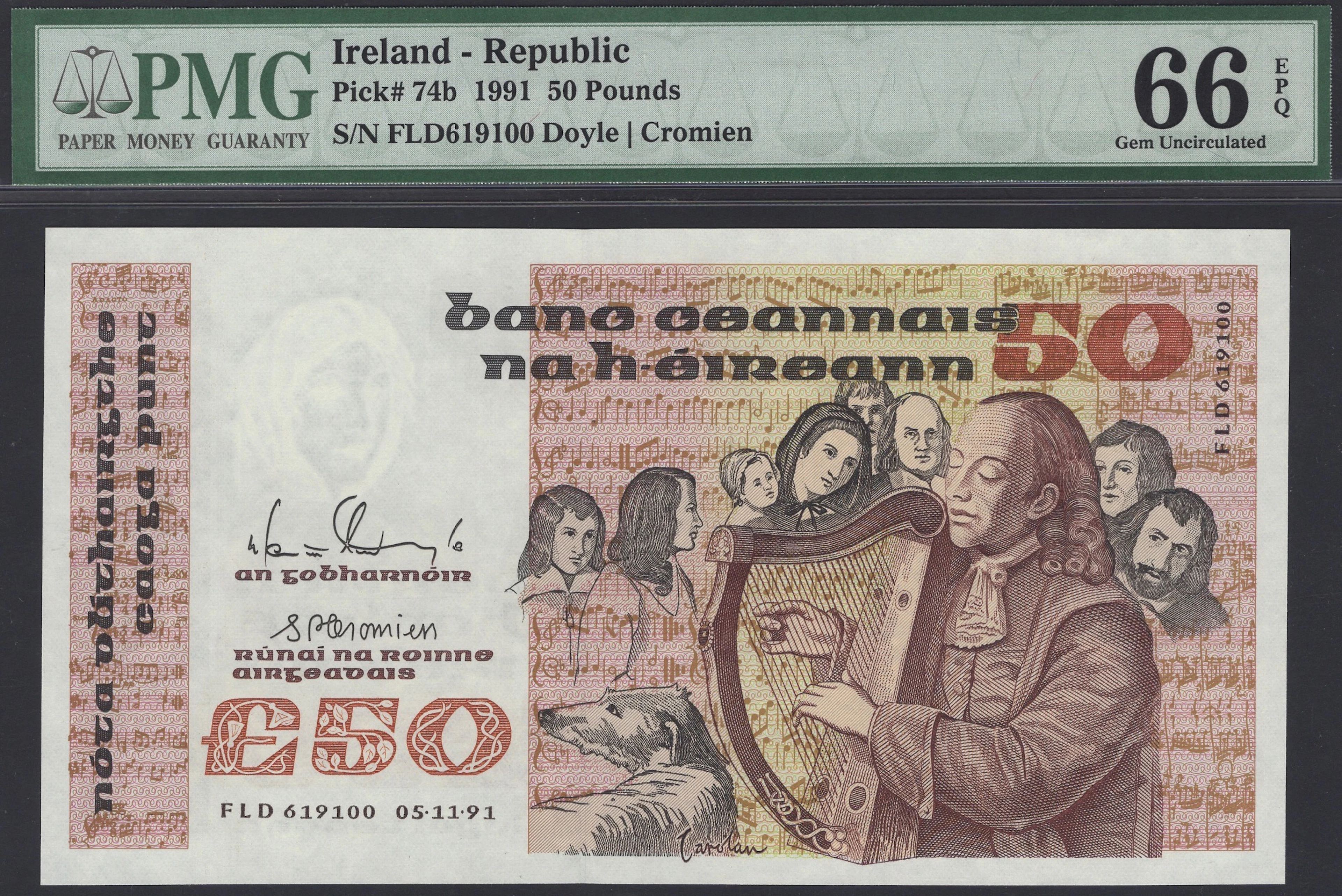 Central Bank of Ireland, £50, 5 November 1991, serial number FLD619100