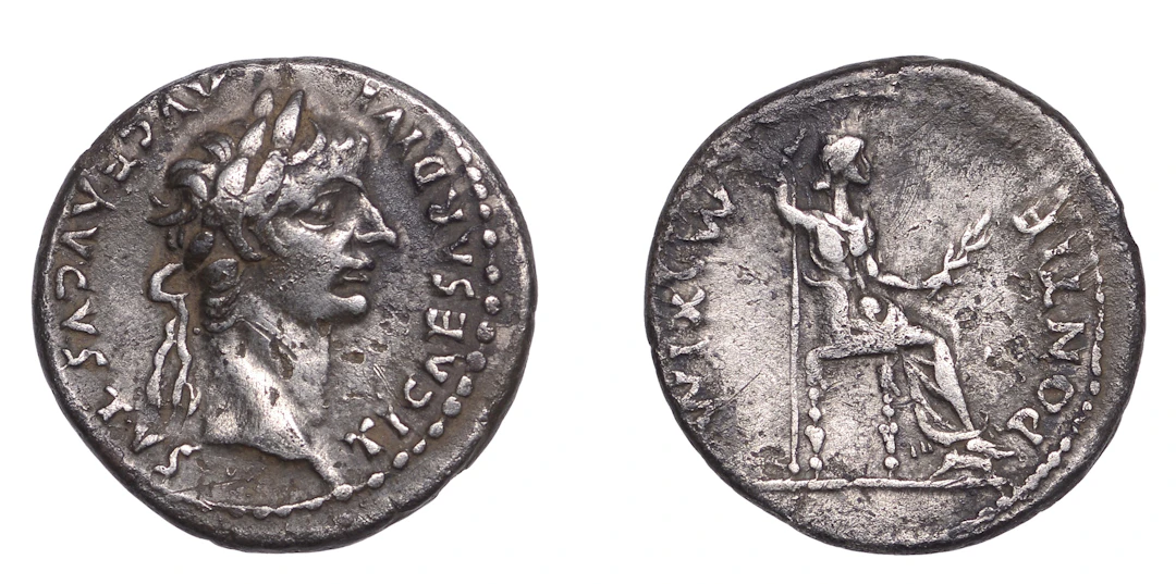 Tiberius (14-37), Denarius, Lugdunum, 14-37, laureate head right