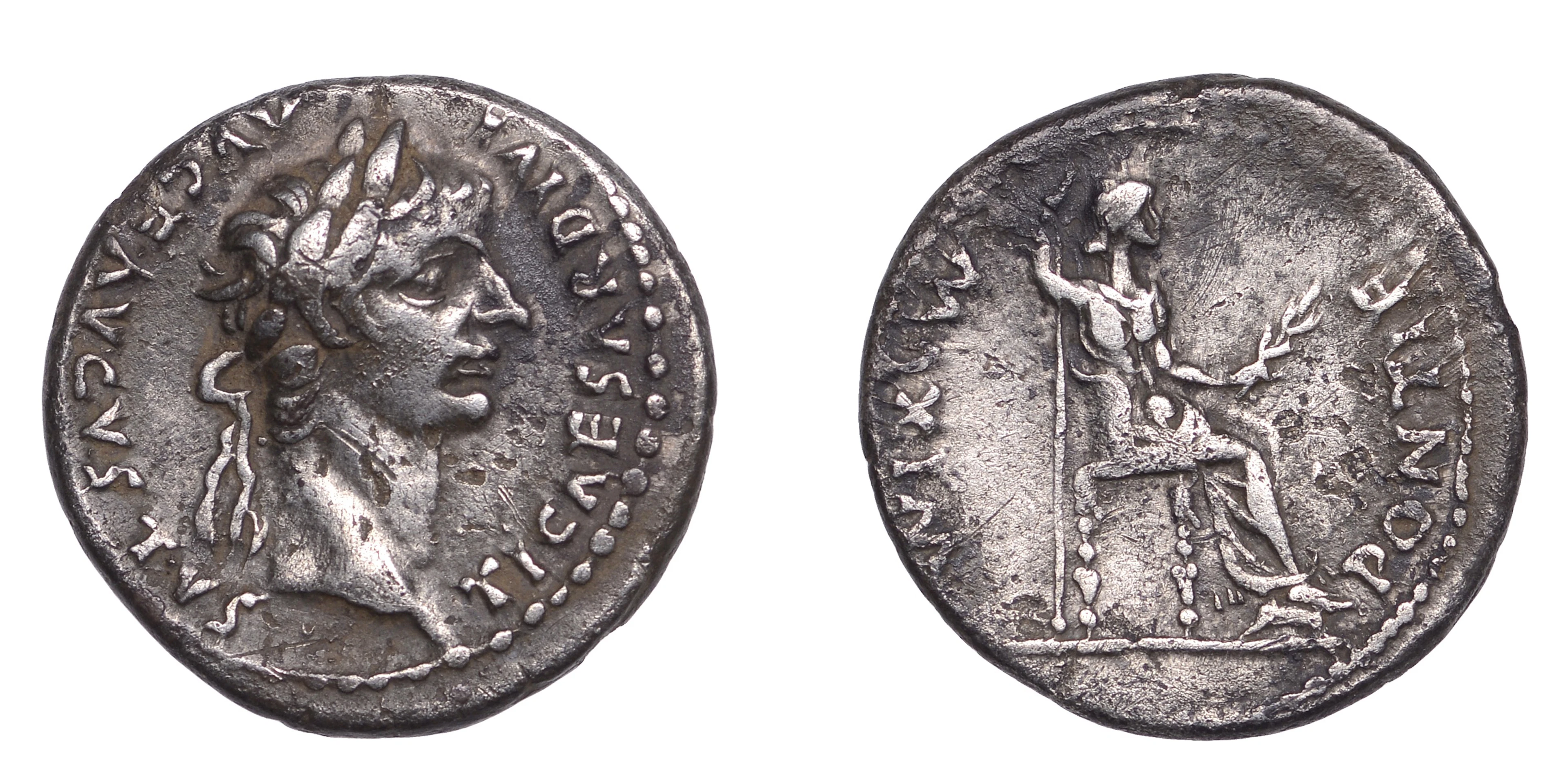 Tiberius (14-37), Denarius, Lugdunum, 14-37, laureate head right