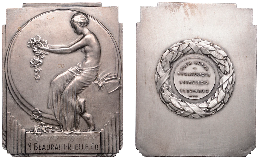 BELGIUM, Reconnaissance, 1936, an Art Déco plated bronze award plaque
