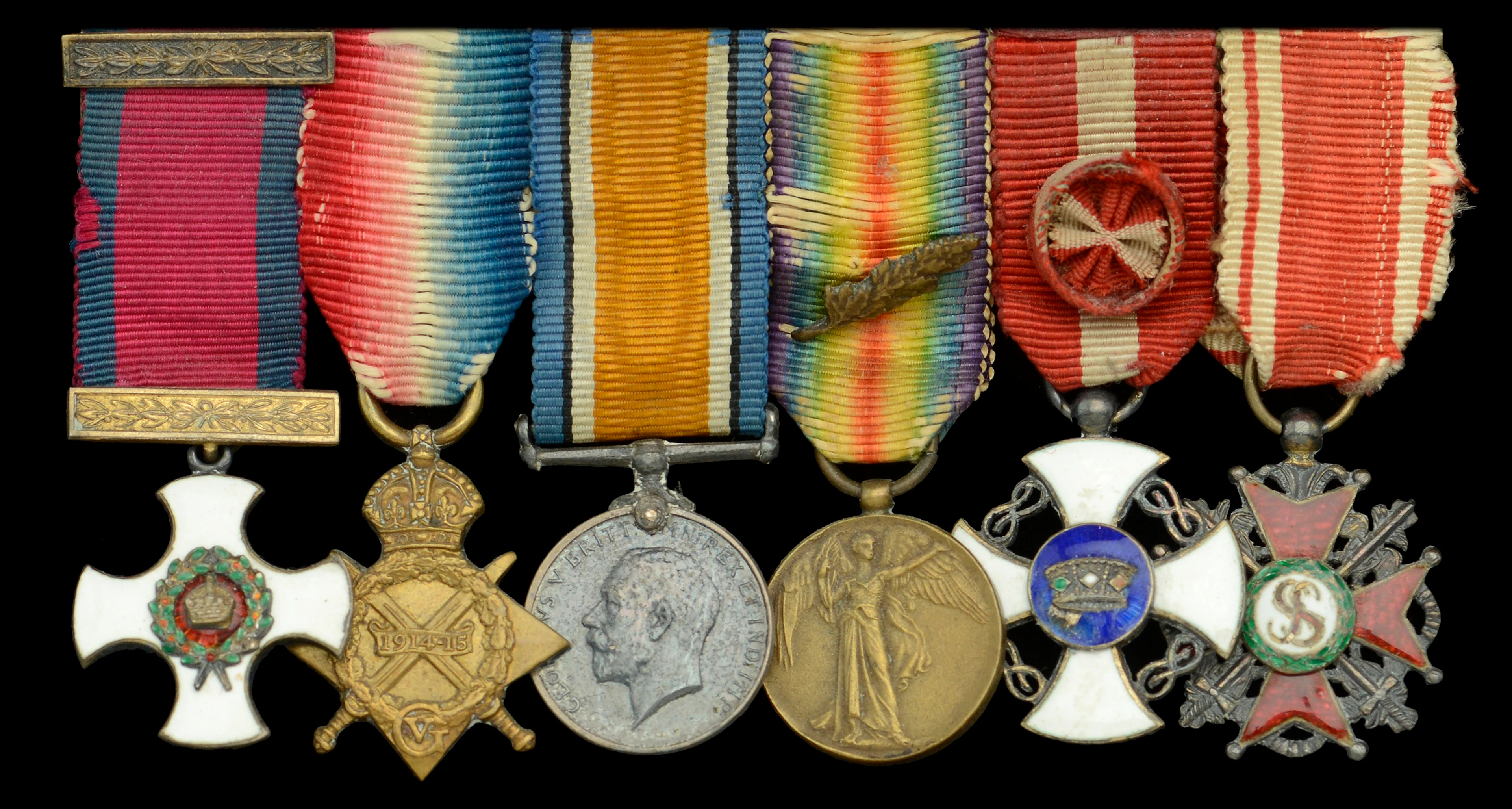 A Great War ‘Mediterranean Station’ D.S.O. mounted group of six miniature