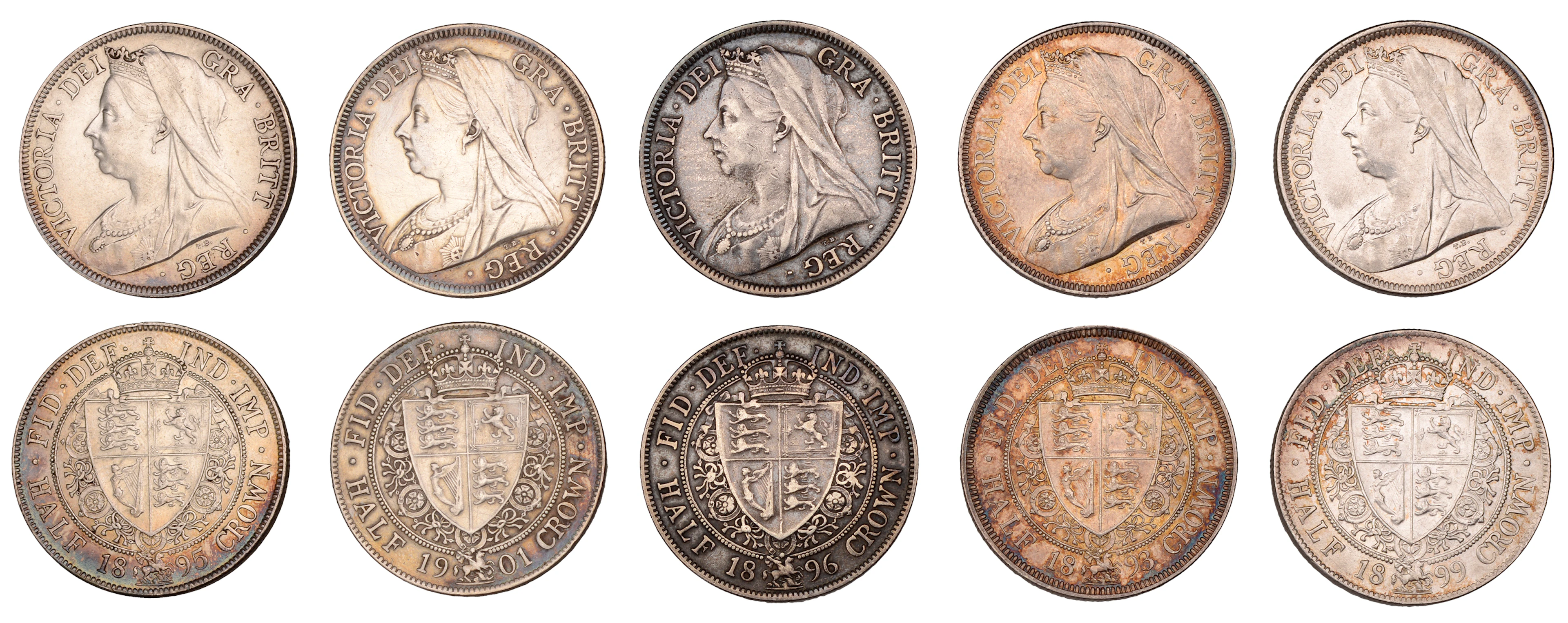 Victoria, Halfcrowns (5), 1893, 1895, 1896, 1899, 1901 (S 3938) [5].