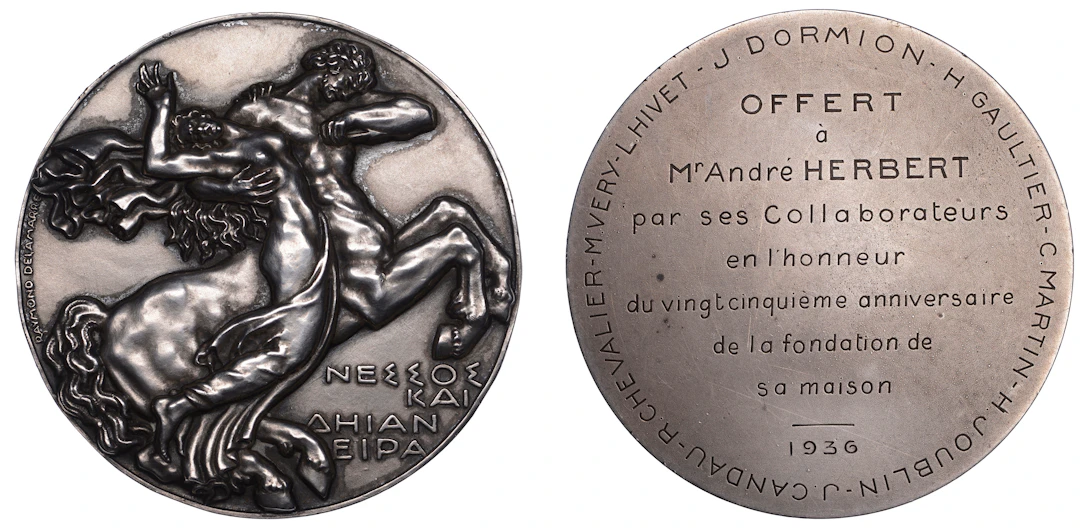 FRANCE, Nessus et Déjanire, 1944, an Art Déco uniface silver medal