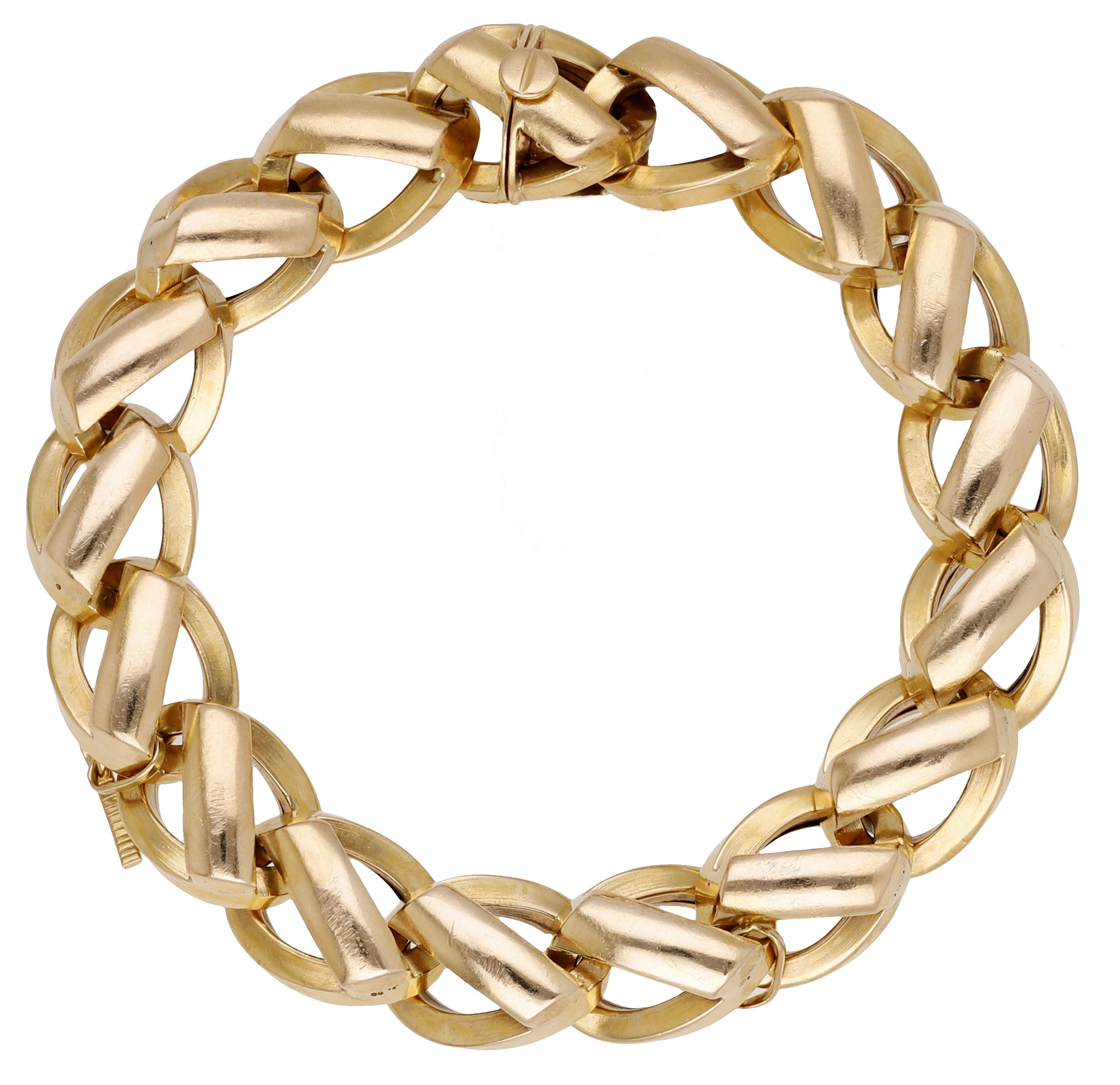A fancy-link bracelet, of braided design, the fancy curb-link chain