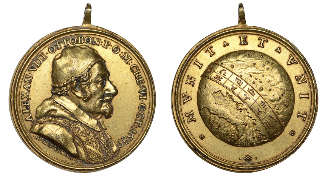 Italy: Papal States, Election of Pope Alexander VIII, 1689, a bronze