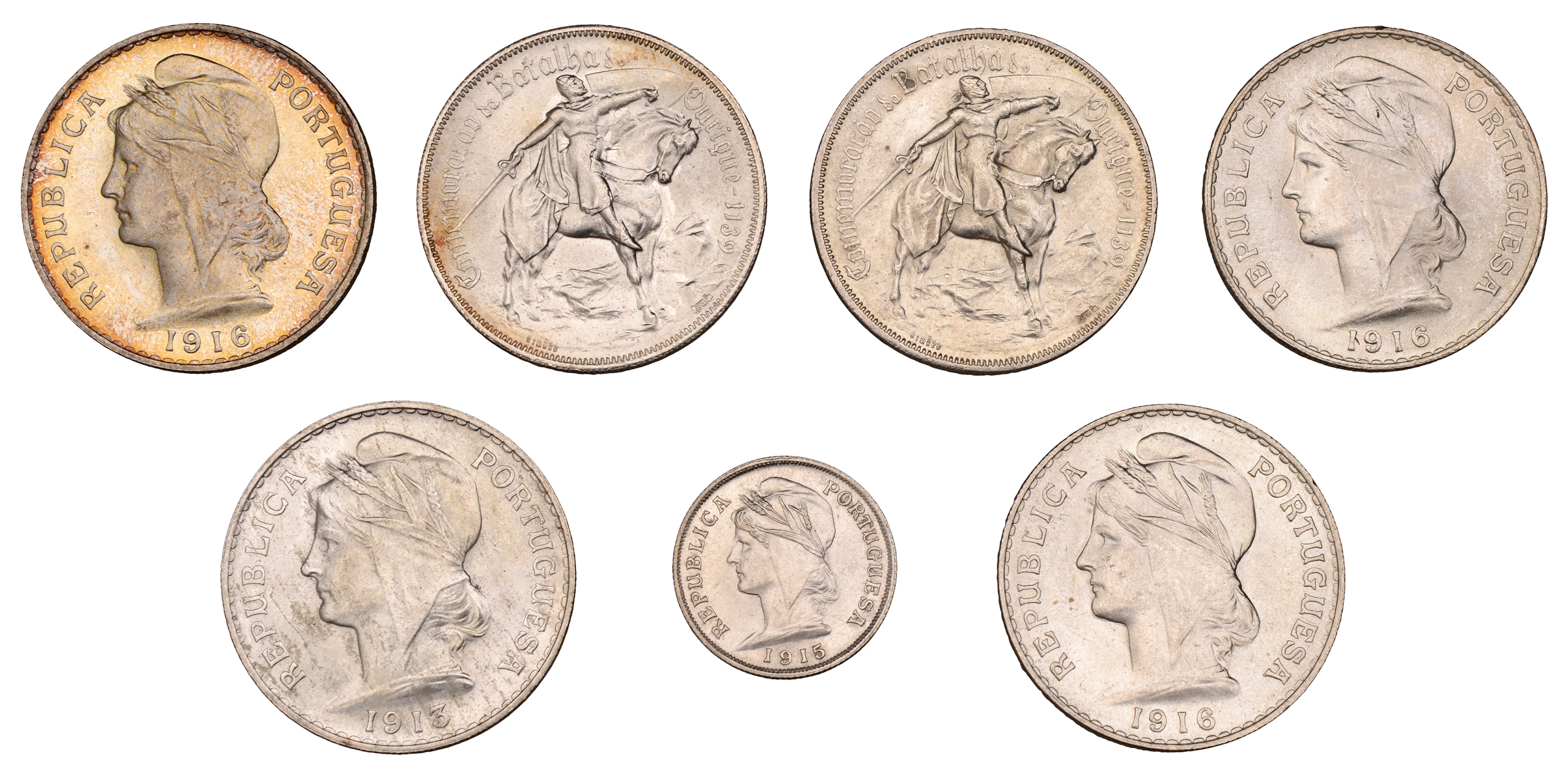 Portugal, Republic, 10 Escudos (2), both 1928, Battle of Ourique