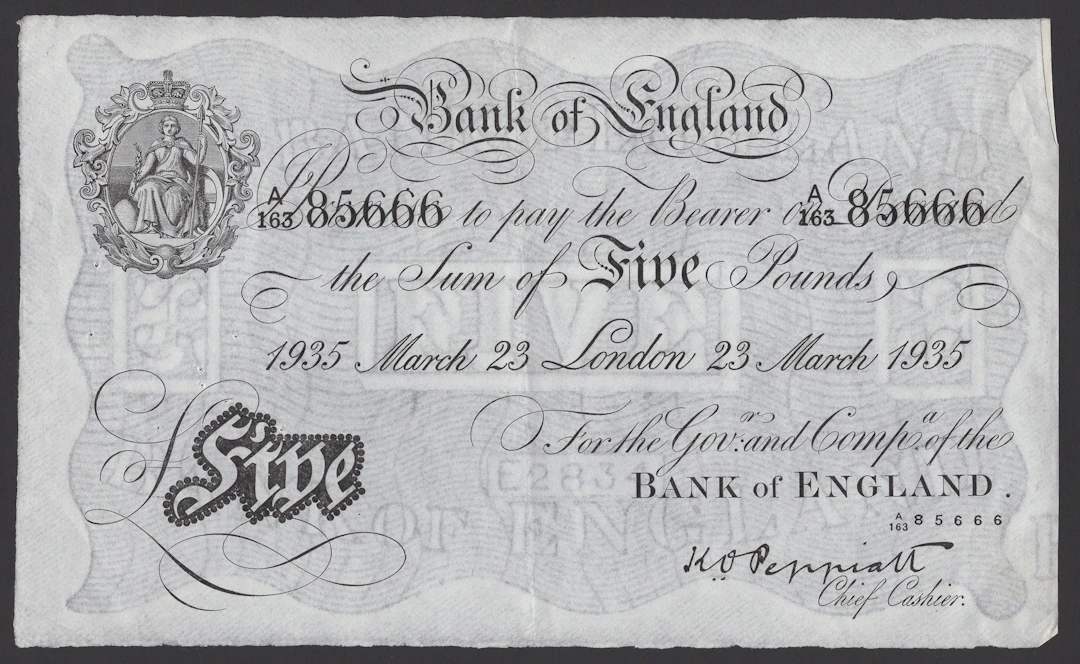 Bank of England, Kenneth O. Peppiatt, £5, London, 23 March 1935, serial
