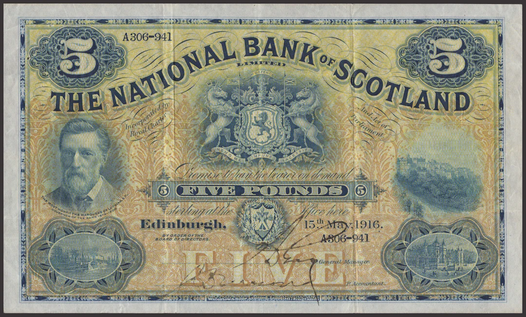 National Bank of Scotland Limited, £5, 15 May 1916, serial number