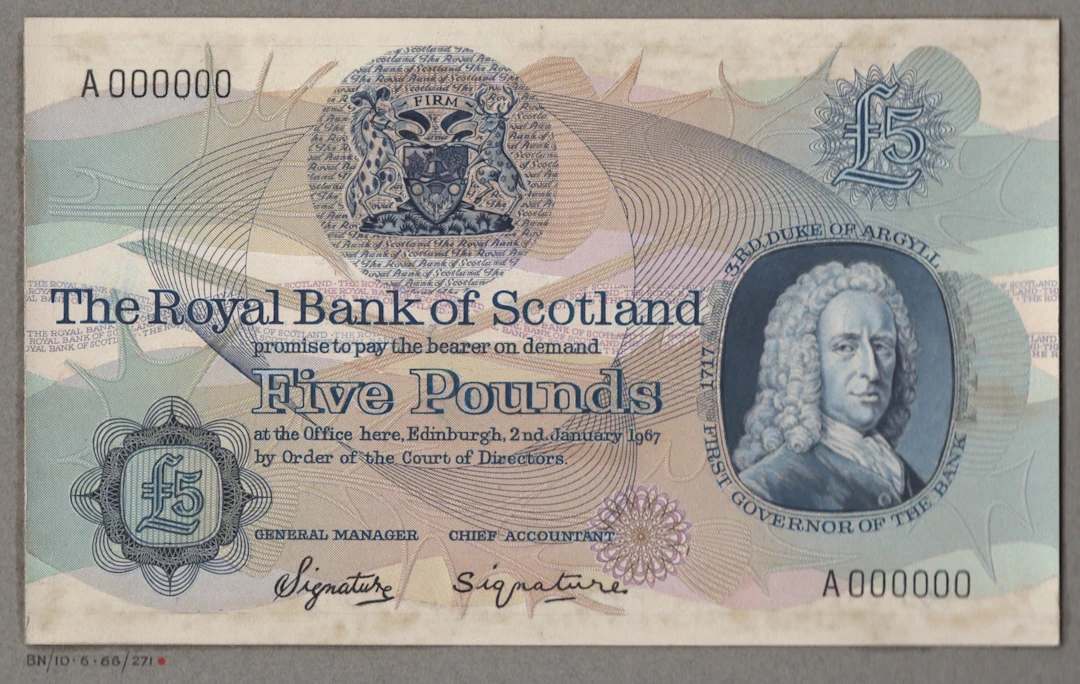Royal Bank of Scotland, partially hand-painted obverse and reverse