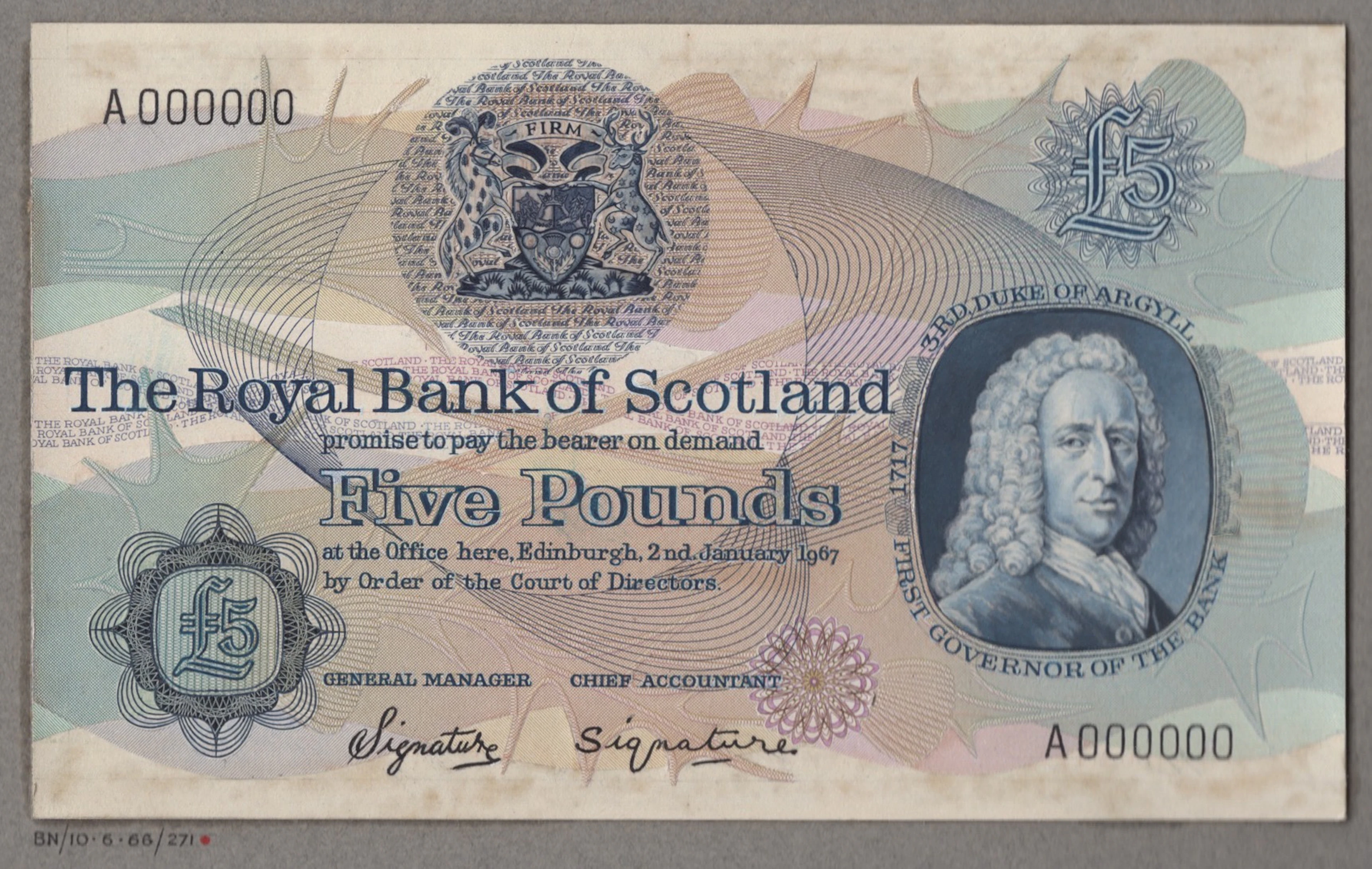 Royal Bank of Scotland, partially hand-painted obverse and reverse