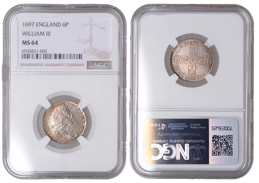 William III (1694-1702), Sixpence, 1697, third bust, large crowns