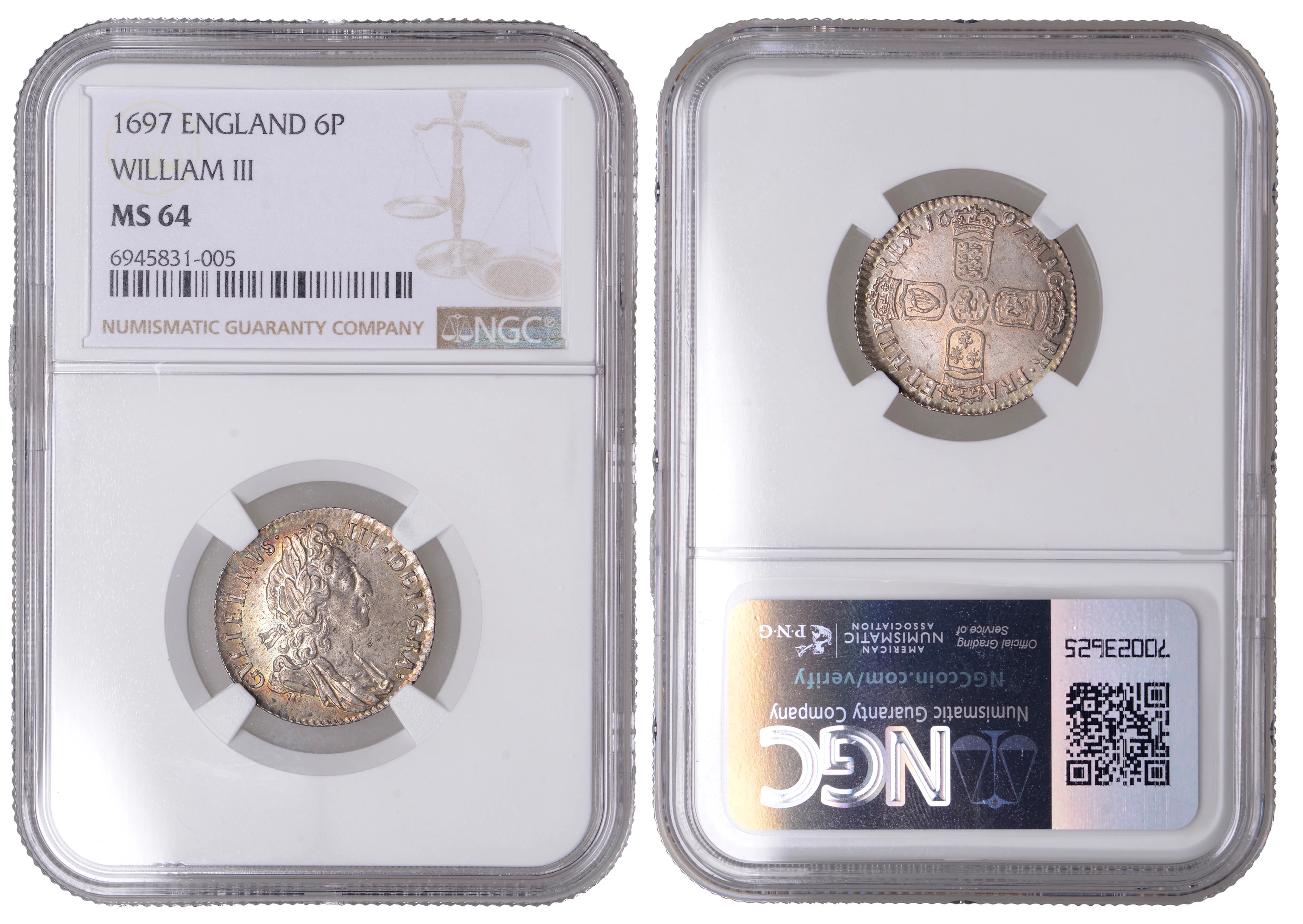 William III (1694-1702), Sixpence, 1697, third bust, large crowns