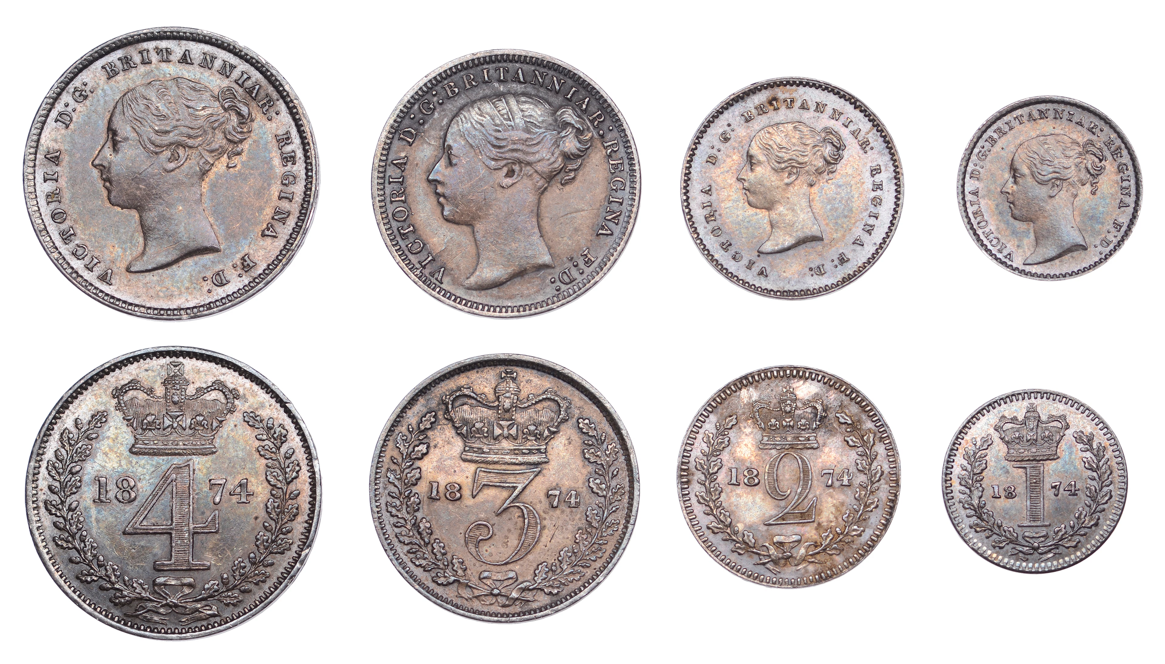 Victoria (1837-1901), Maundy Set, 1874 (ESC 3527; S 3916) [4]. Toned