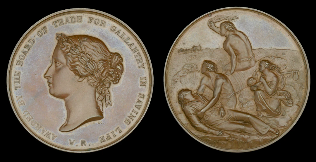 A Bronze Sea Gallantry Medal awarded to Boatman John Kelcher, for